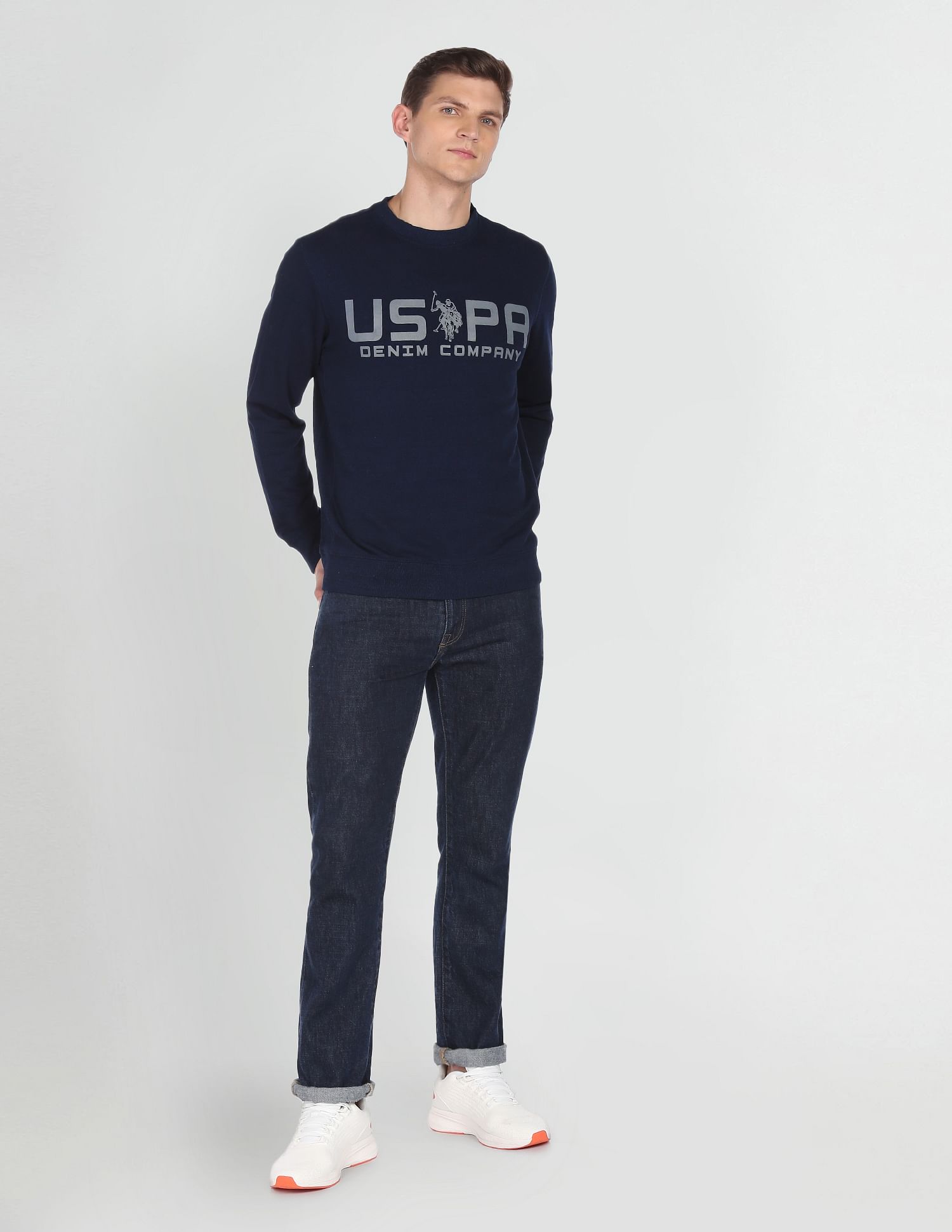Brand Print Pure Cotton Sweatshirt Navy - U.S. POLO ASSN. | Large