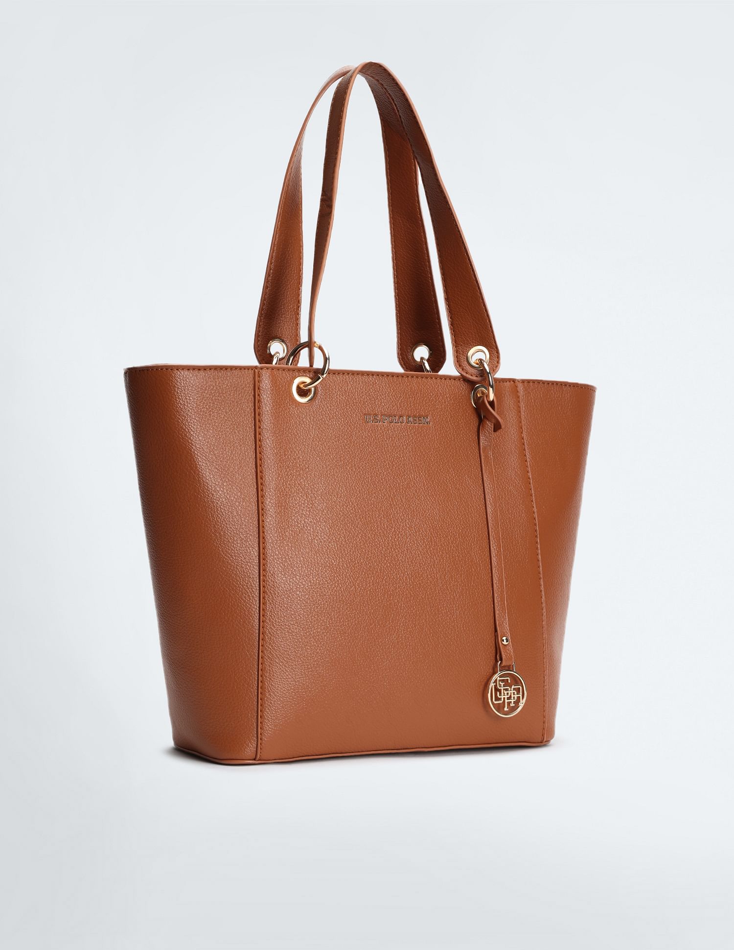 Metallic Monogram Solid Tote Bag Tan - U.S. POLO ASSN. | Large