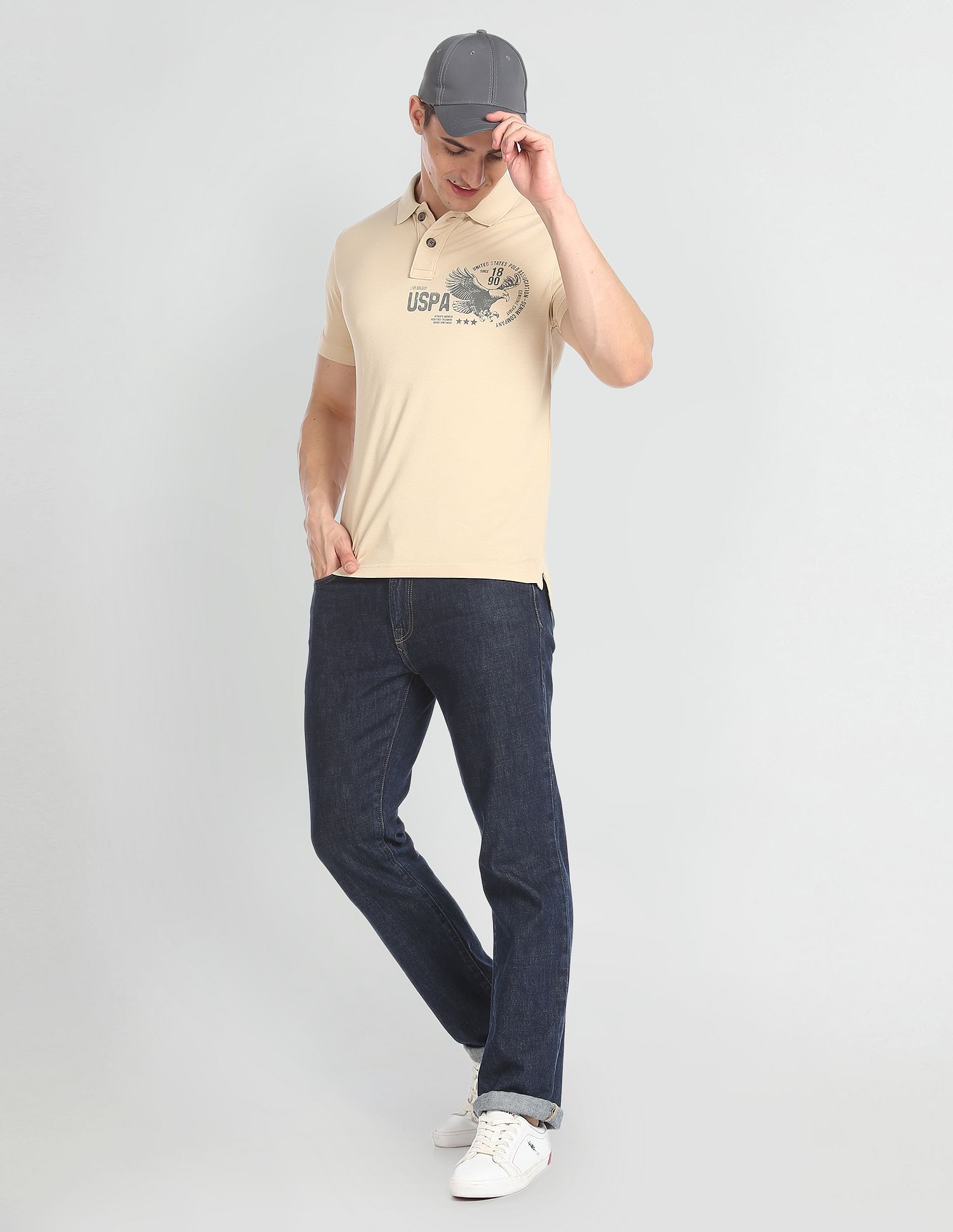 Brand Print Pique Polo Shirt Peach - U.S. POLO ASSN. | Large