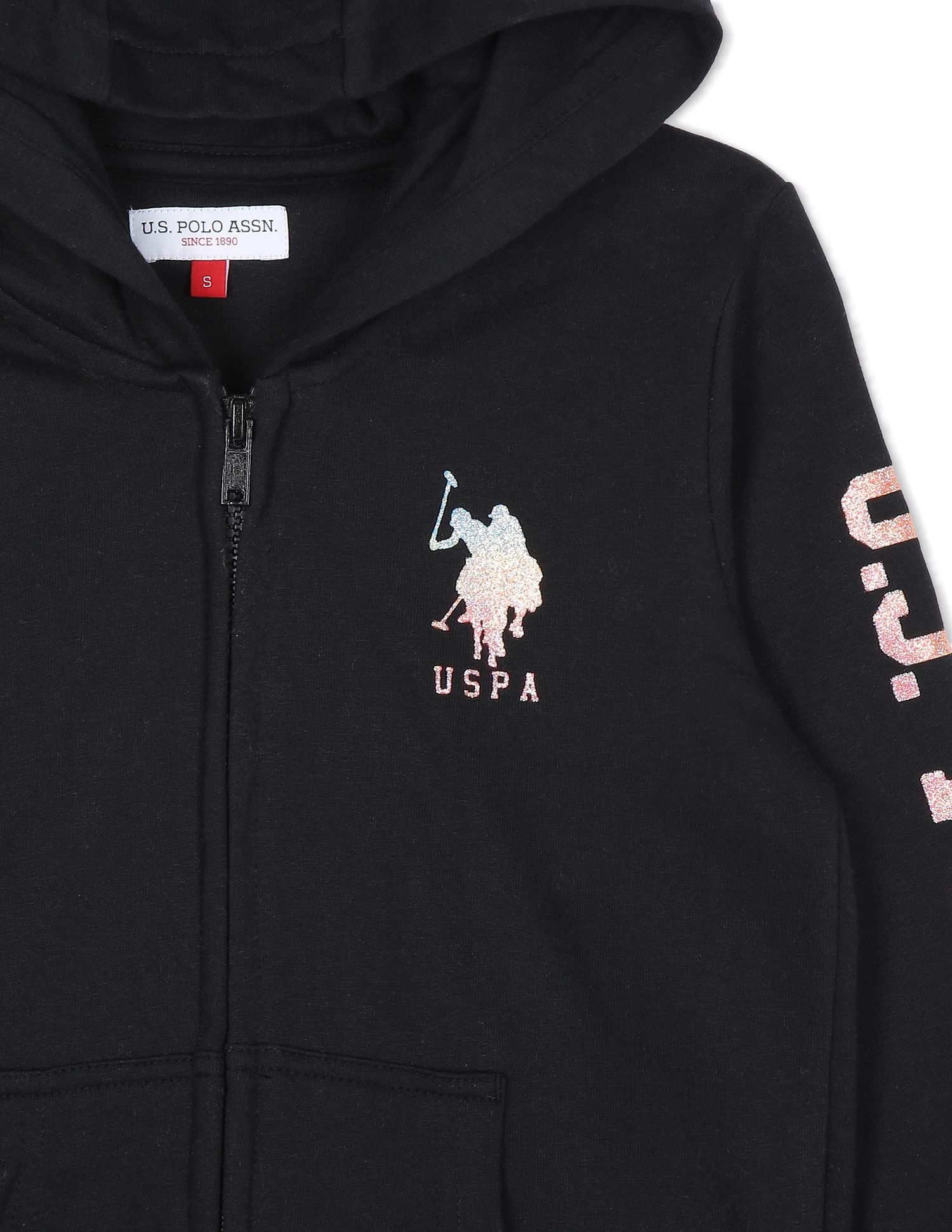 Glitter Logo Hooded Sweatshirt Black - U.S. POLO ASSN. | Large