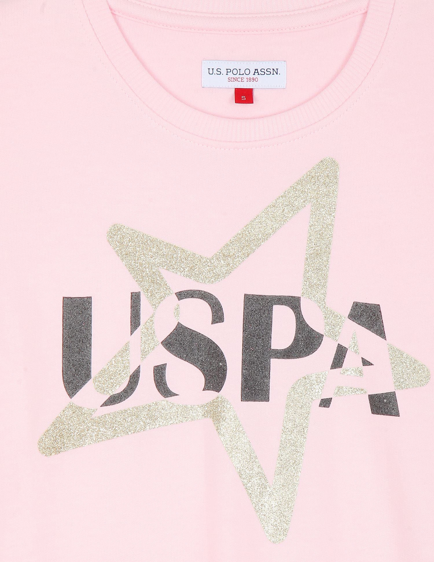 Typography Print Cotton Sweatshirt Light Pink - U.S. Polo Assn. India | Large