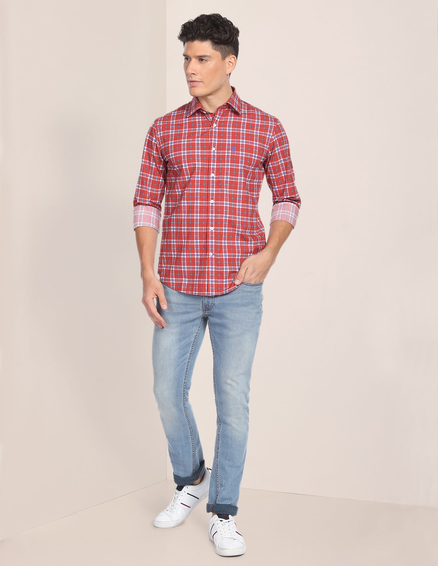 Tartan Smooth Cotton Shirt Red - U.S. Polo Assn. India | Large