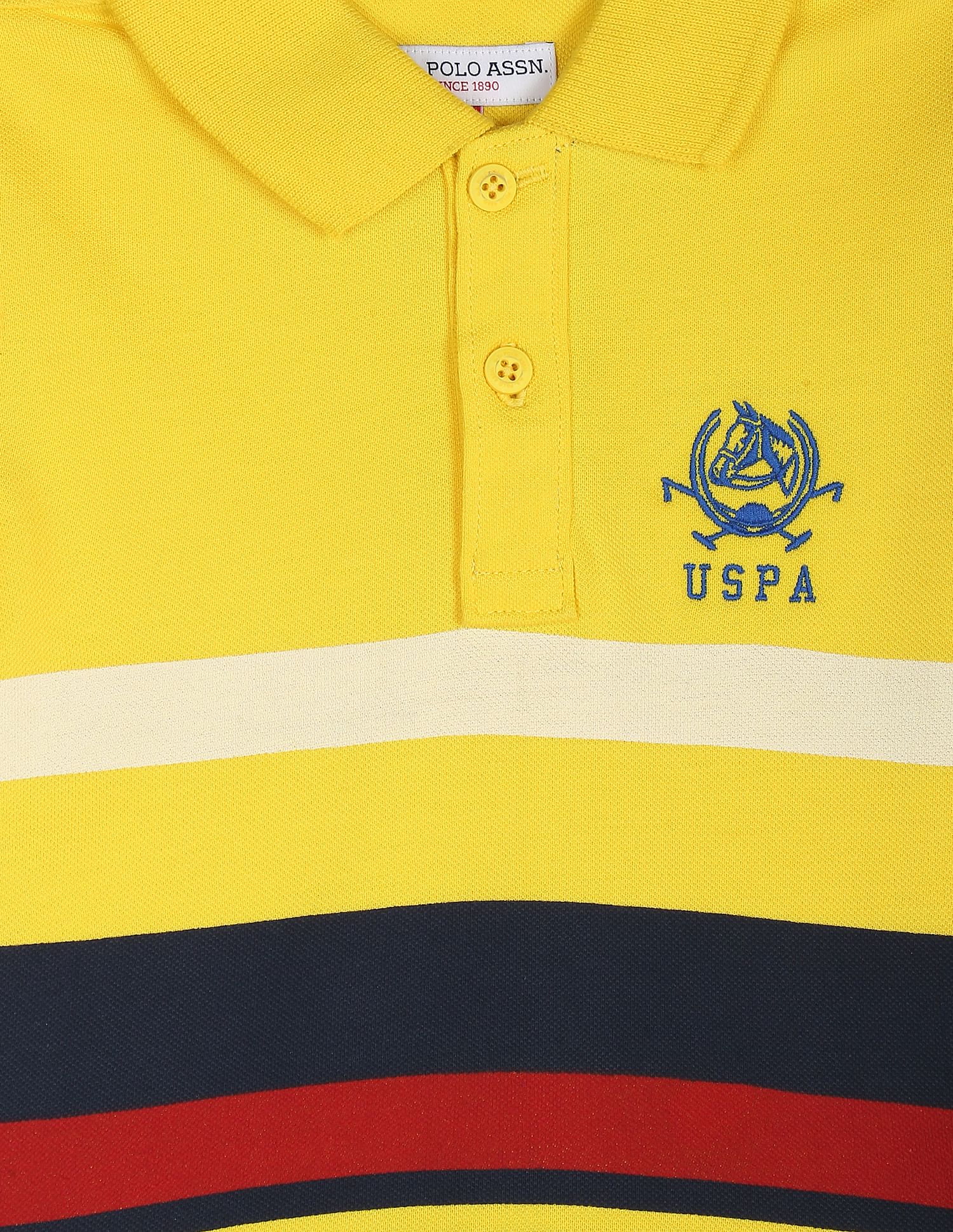 Horizontal Stripe Cotton Pique Polo Shirt Yellow - U.S. POLO ASSN. | Large
