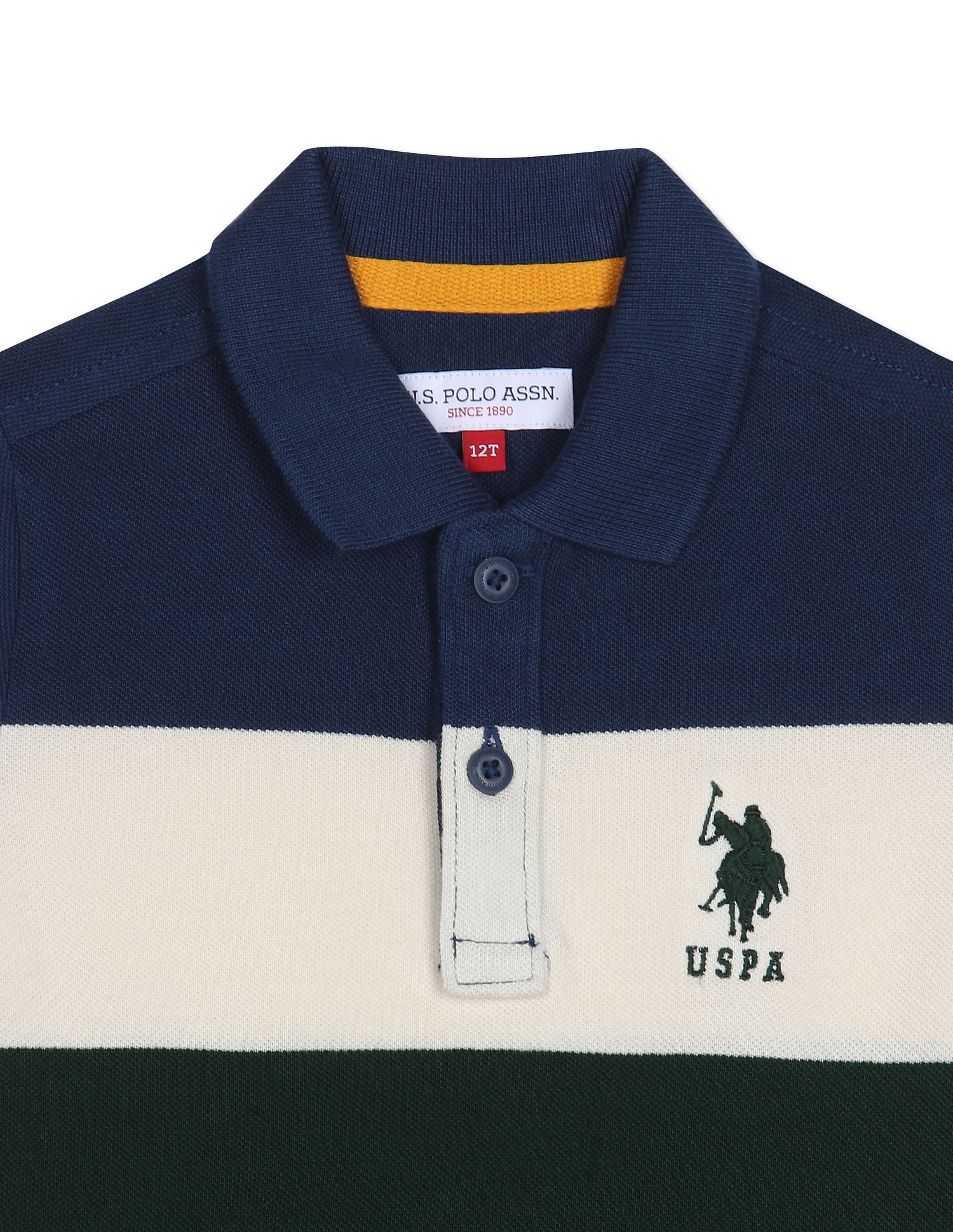 Pique Knit Striped Polo Shirt Blue, Green And Yellow - U.S. Polo Assn. India | Large