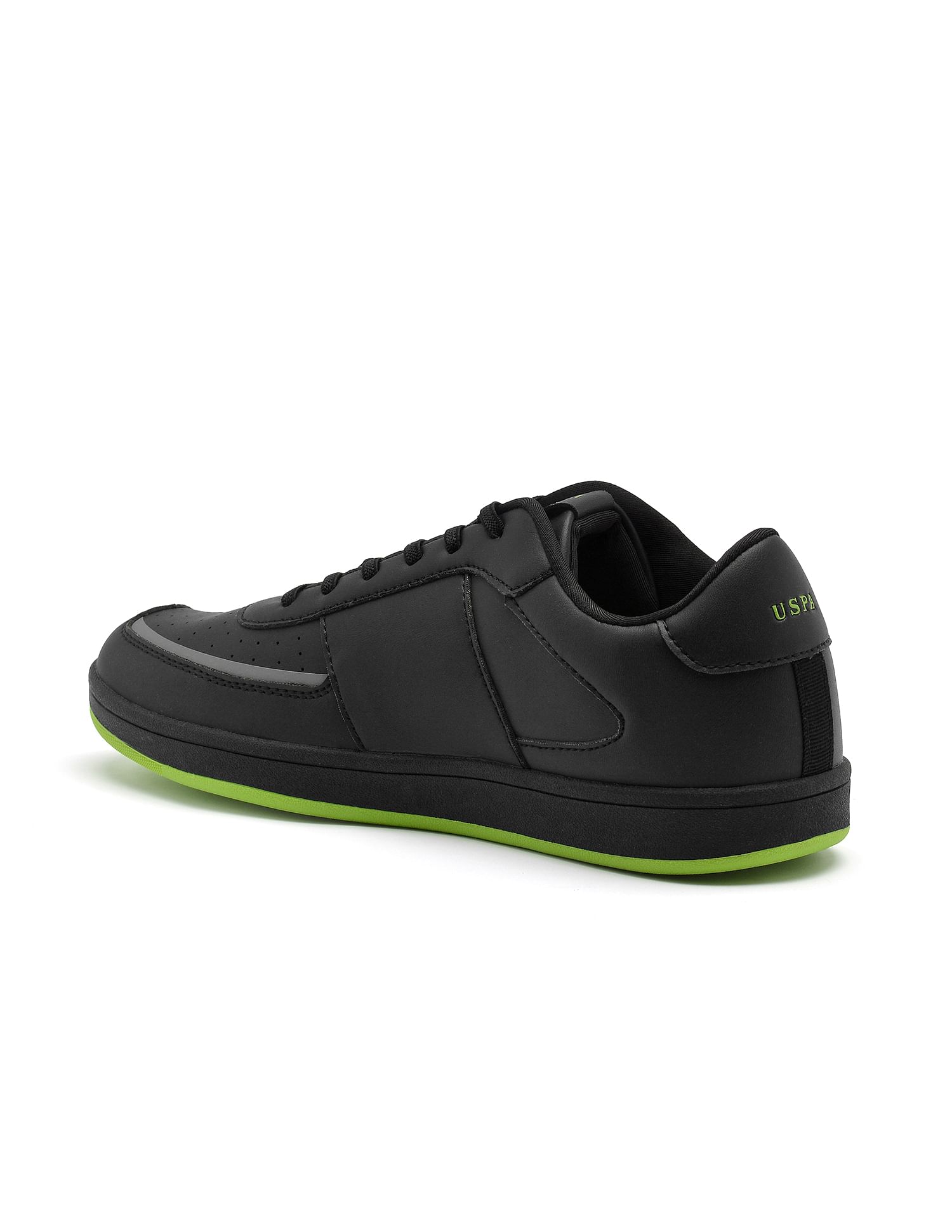 Men Solid Perforated Waylen Sneakers Black - U.S. Polo Assn. India | Large