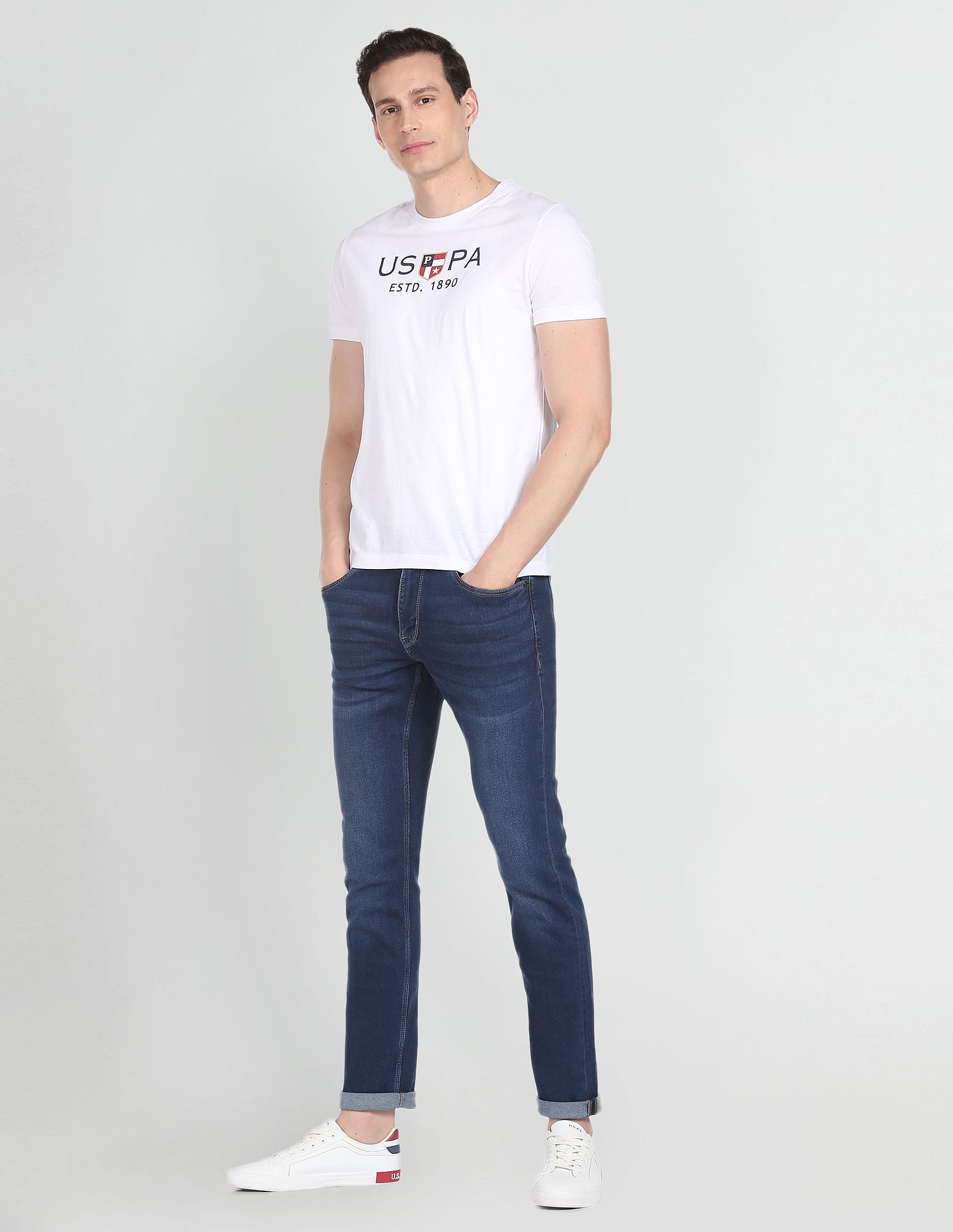 Brandon Slim Tapered Fit Stone Wash Jeans Blue - U.S. Polo Assn. India | Large