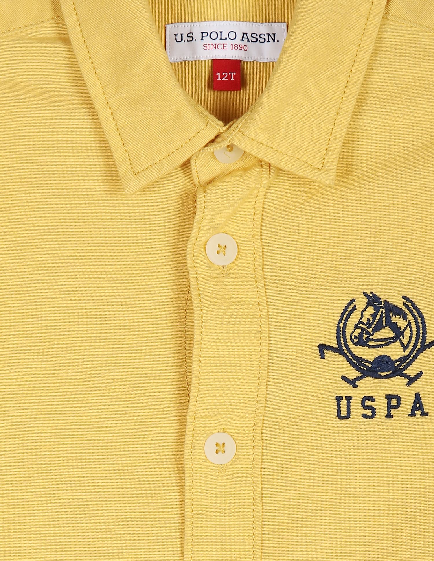 Boys Yellow Pure Cotton Solid Casual Shirt Yellow - U.S. POLO ASSN. | Large