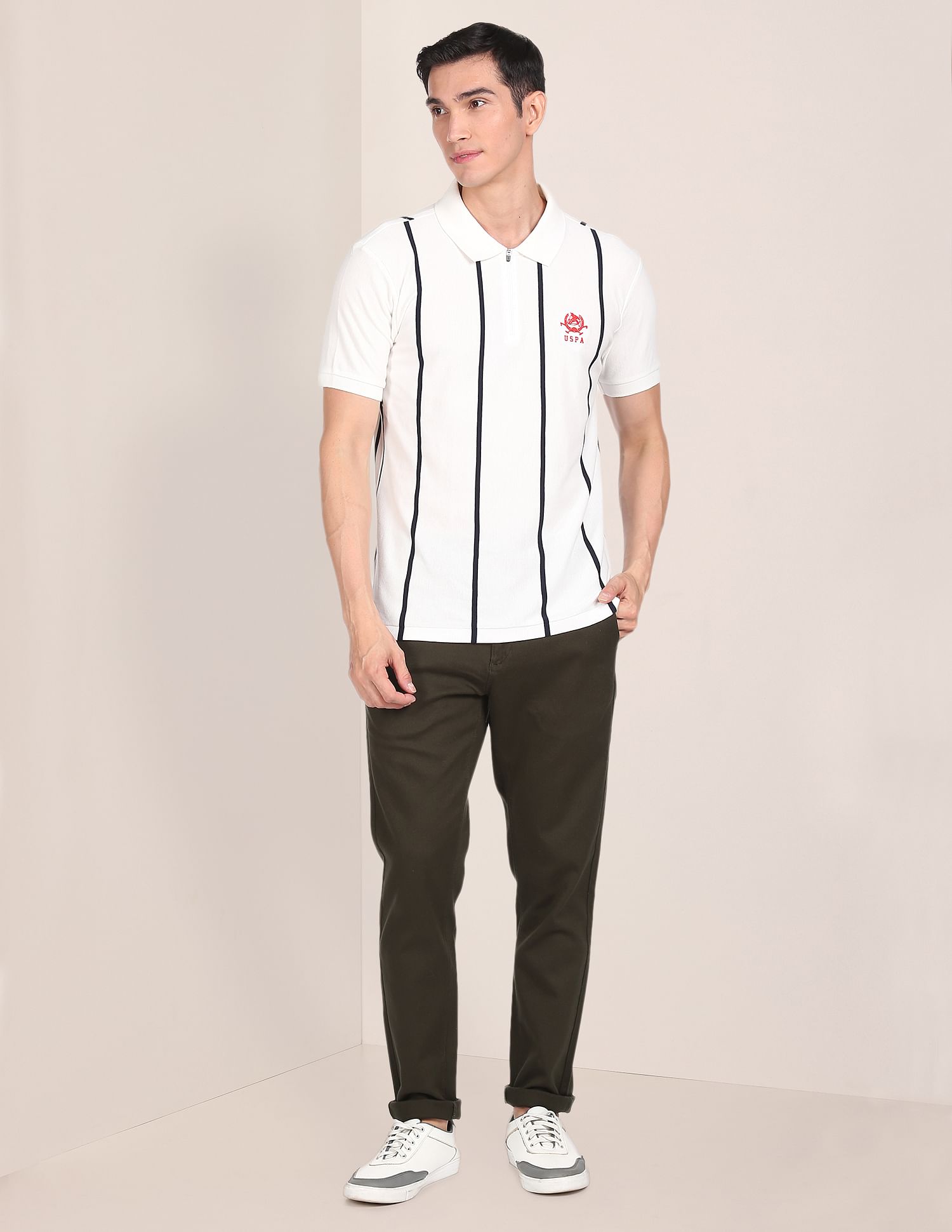 Men Dark Green Austin Trim Fit Flat Front Casual Trousers Dark Green - U.S. POLO ASSN. | Large