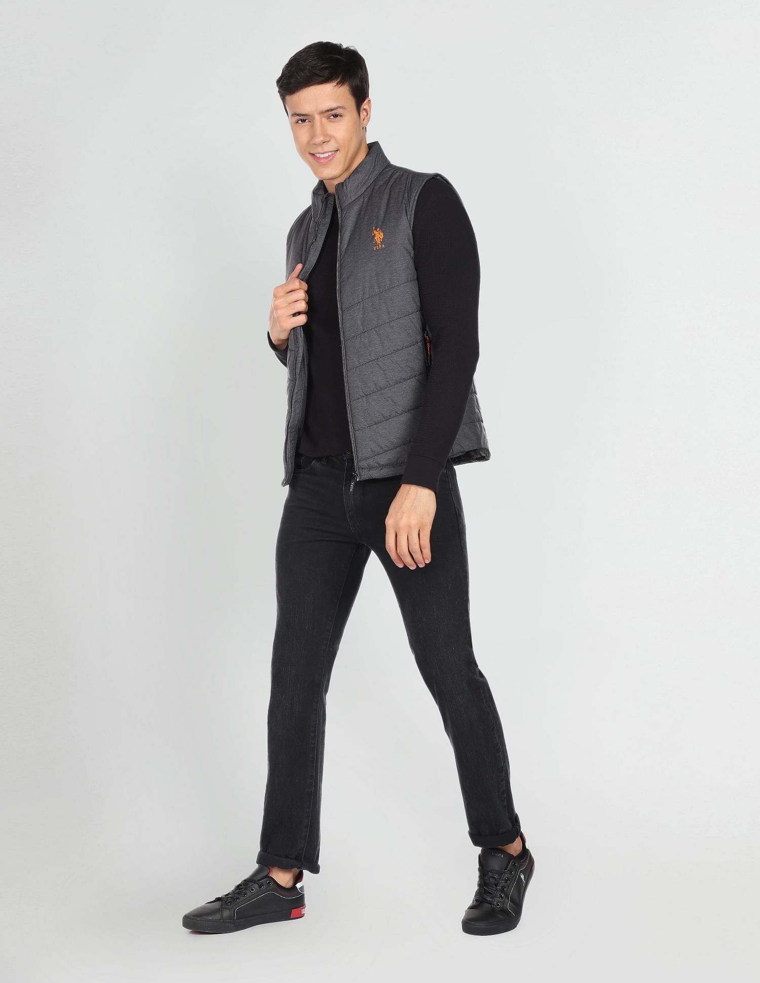 High Neck Sleeveless Solid Padded Jacket Grey - U.S. POLO ASSN. | Large