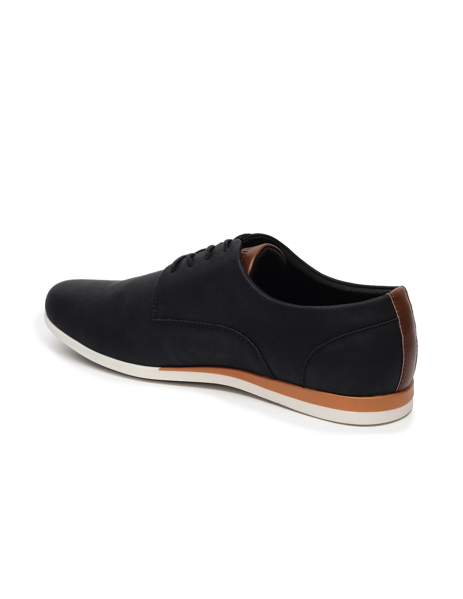 Men Clest Round Toe Solid Panelled PU Shoes Black - U.S. Polo Assn. India | Large