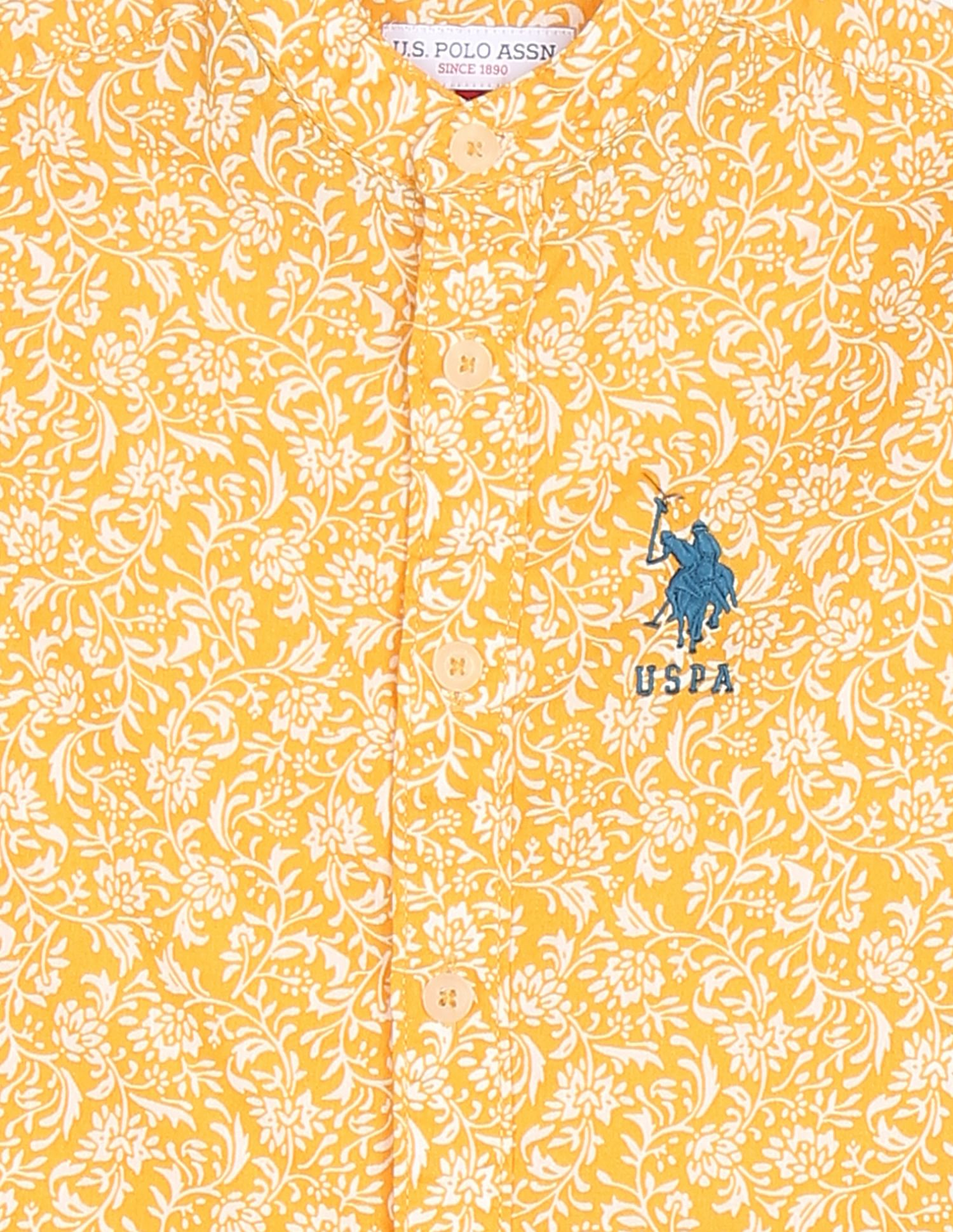 Mandarin Collar Printed Shirt Yellow - U.S. POLO ASSN. | Large