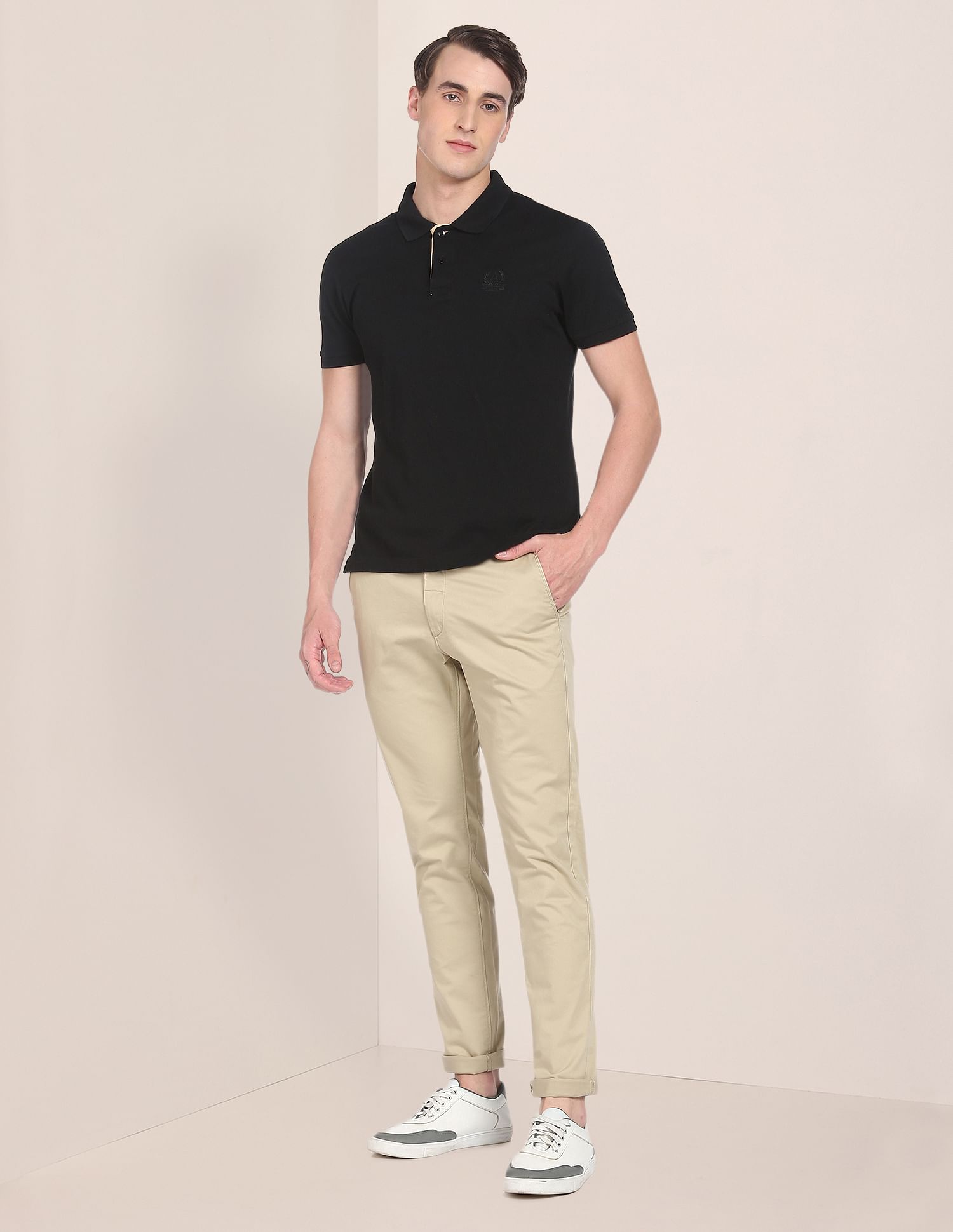 Solid Cotton Stretch Chinos Beige - U.S. POLO ASSN. | Large