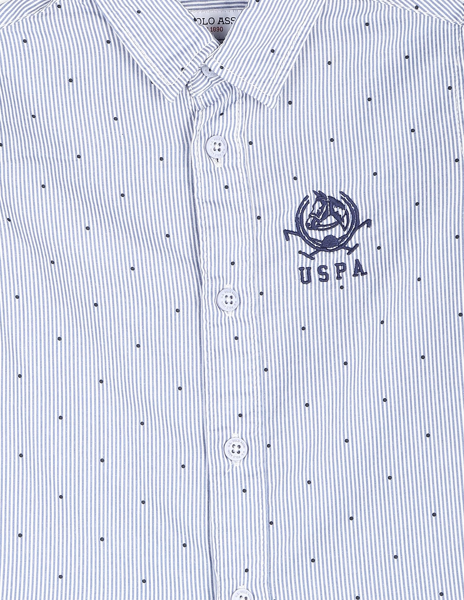 Pinstriped Cotton Shirt White and Blue - U.S. POLO ASSN. | Large