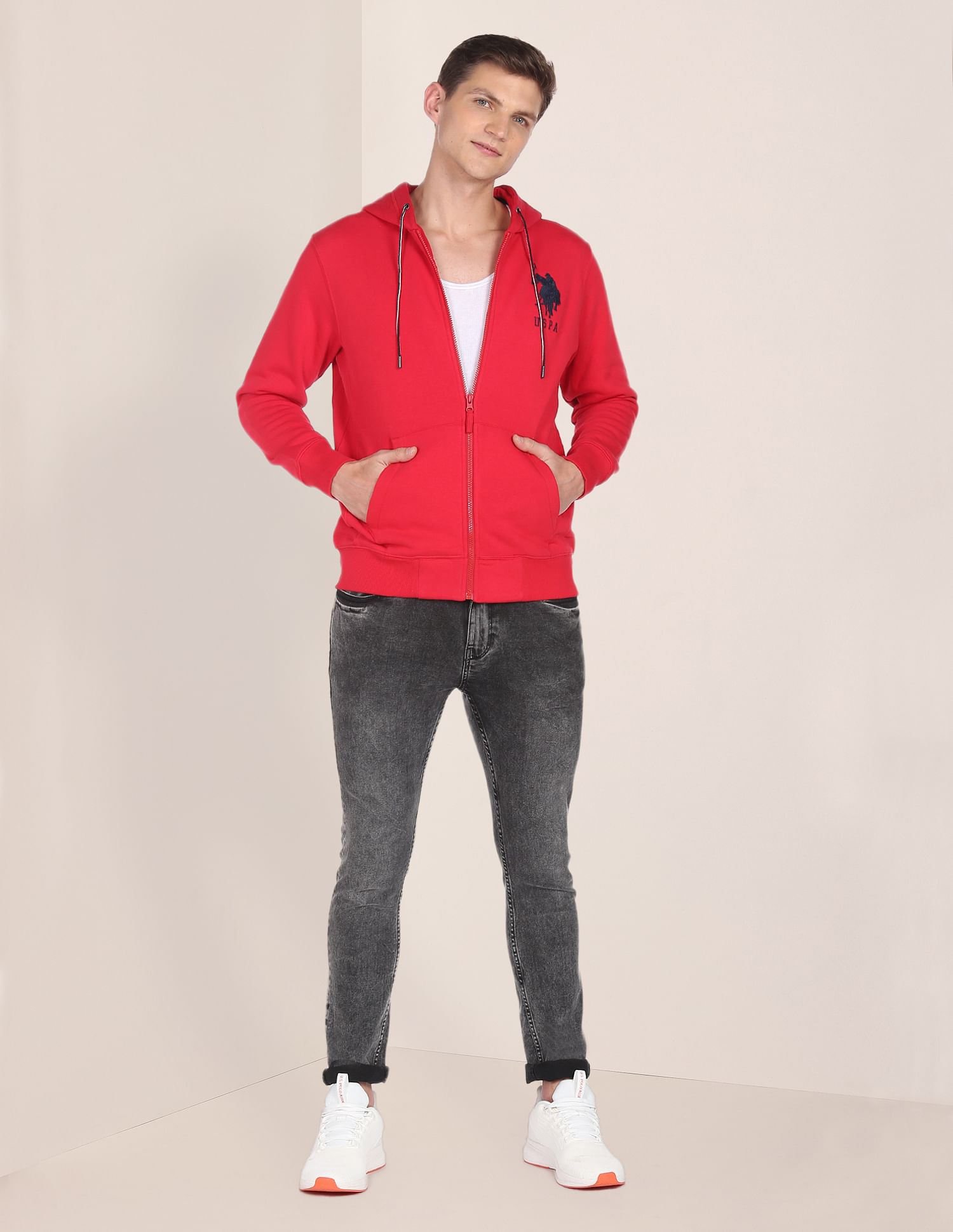 Drawstring Hood Solid Sweatshirt Red - U.S. POLO ASSN. | Large