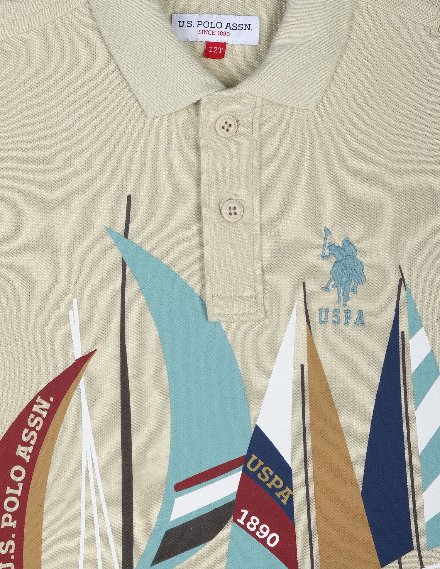 Graphic Print Pique Polo Shirt Beige - U.S. POLO ASSN. | Large