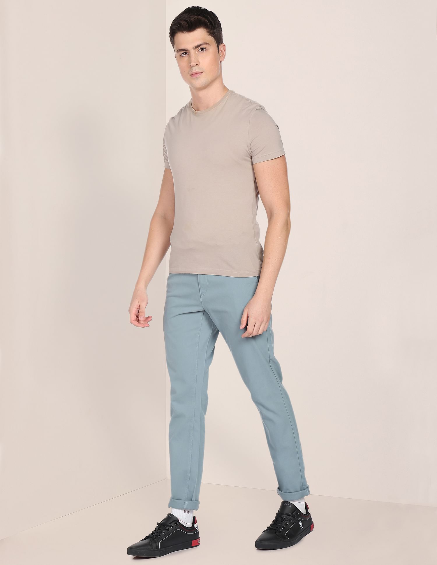 Mid Rise Austin Trim Fit Casual Trousers Steel Blue - U.S. Polo Assn. India | Large