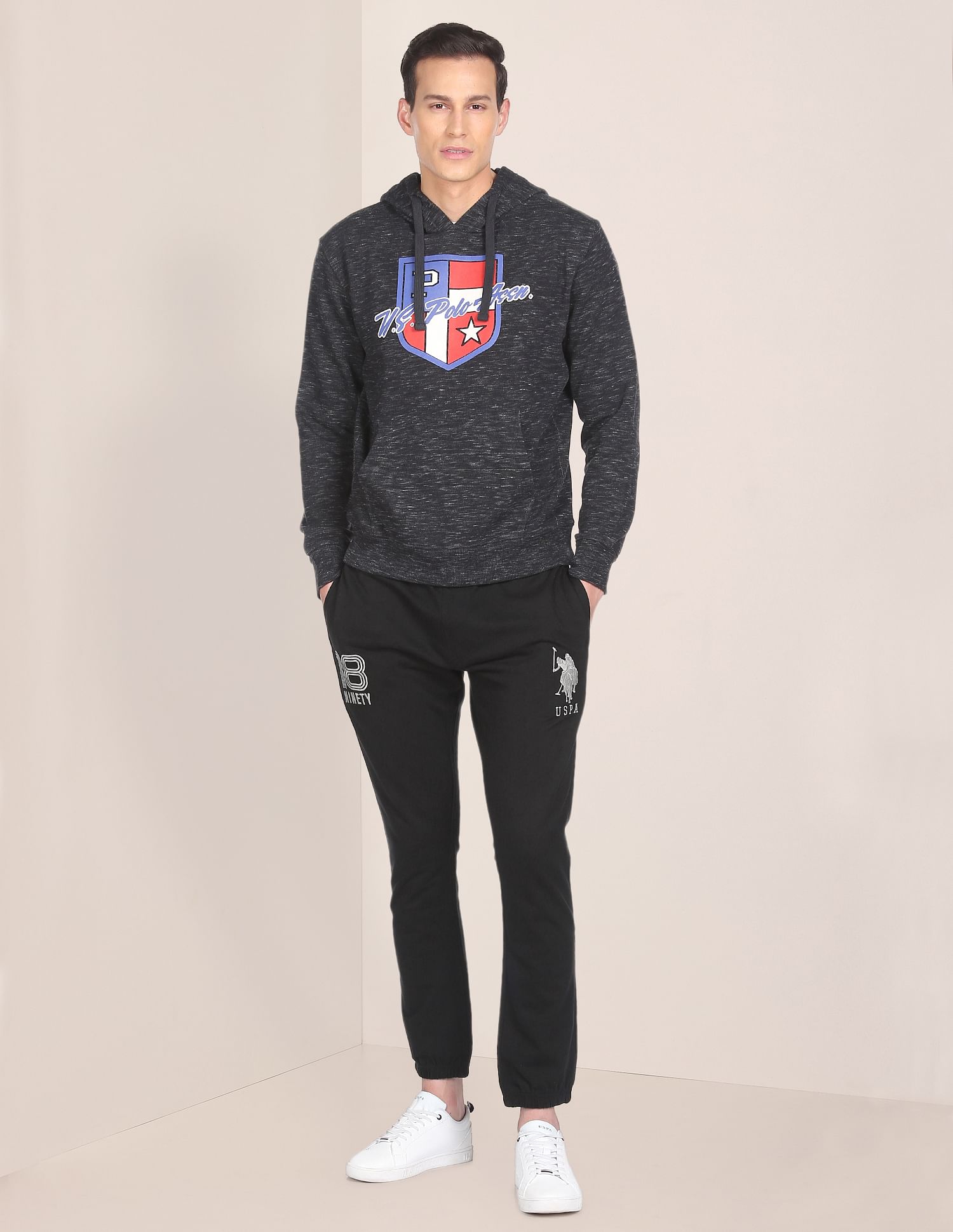 Men Black Mid Rise Solid Track Pants Black - U.S. POLO ASSN. | Large