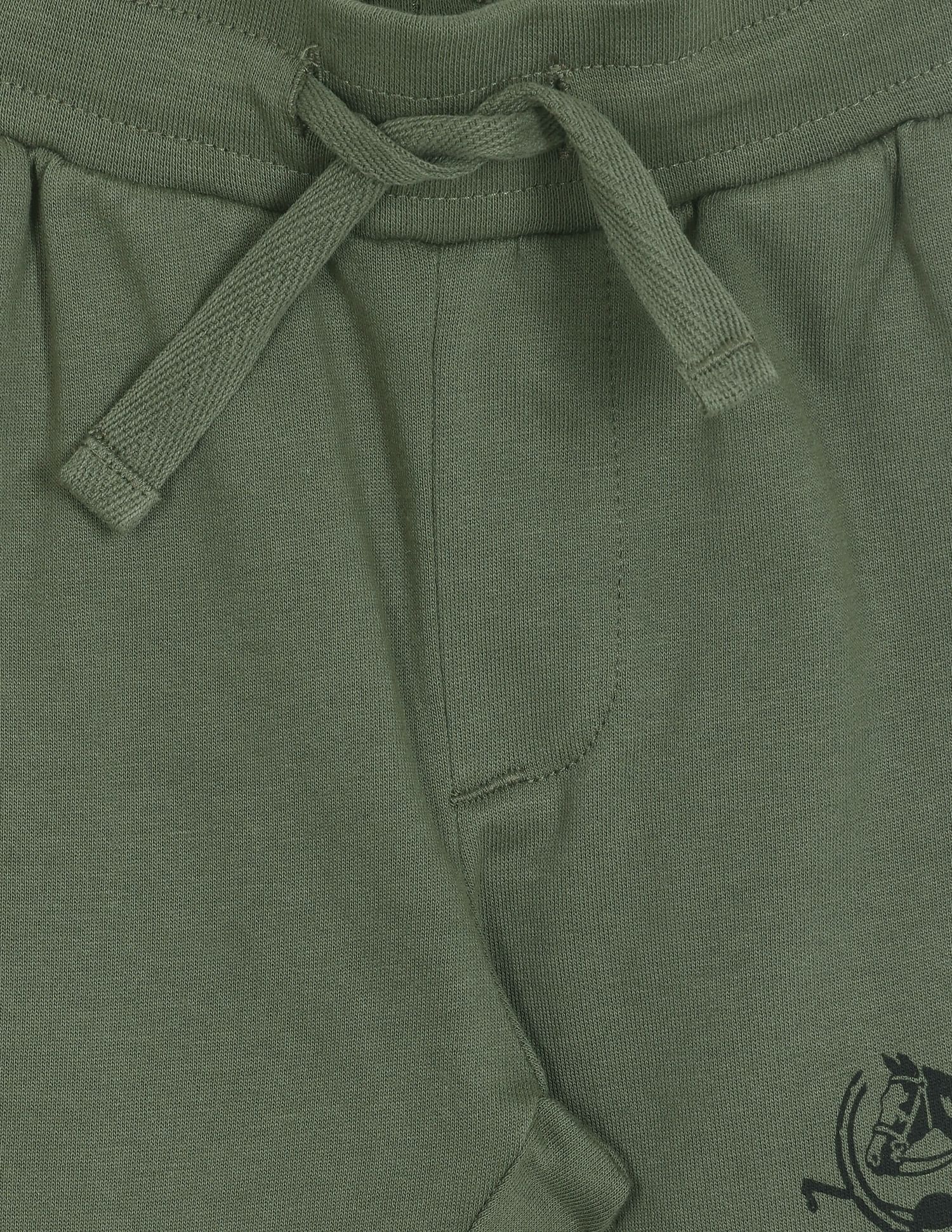 Contrast Panel Solid Cotton Joggers Olive - U.S. POLO ASSN. | Large