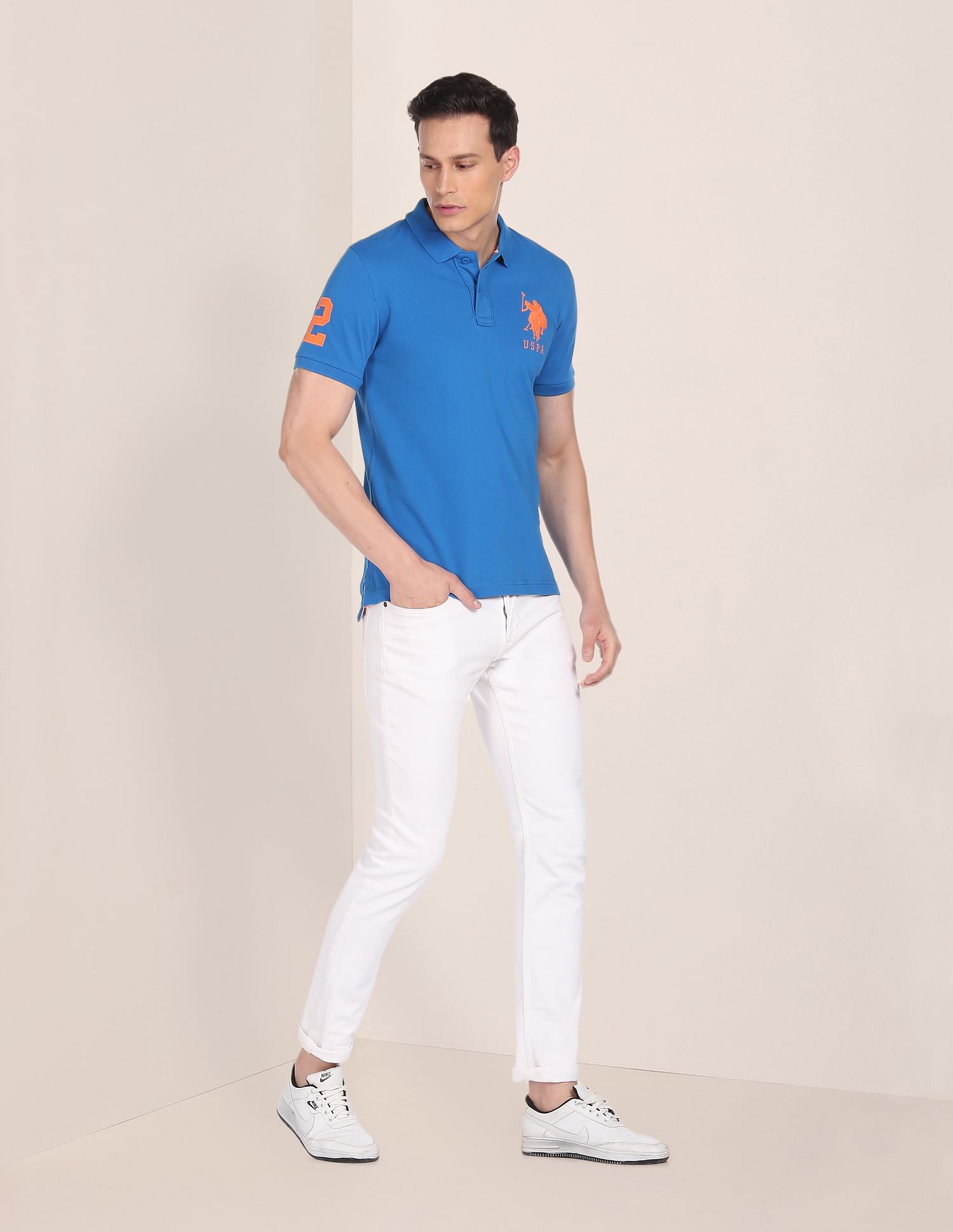 Compact Cotton Logo Polo Shirt Blue - U.S. POLO ASSN. | Large