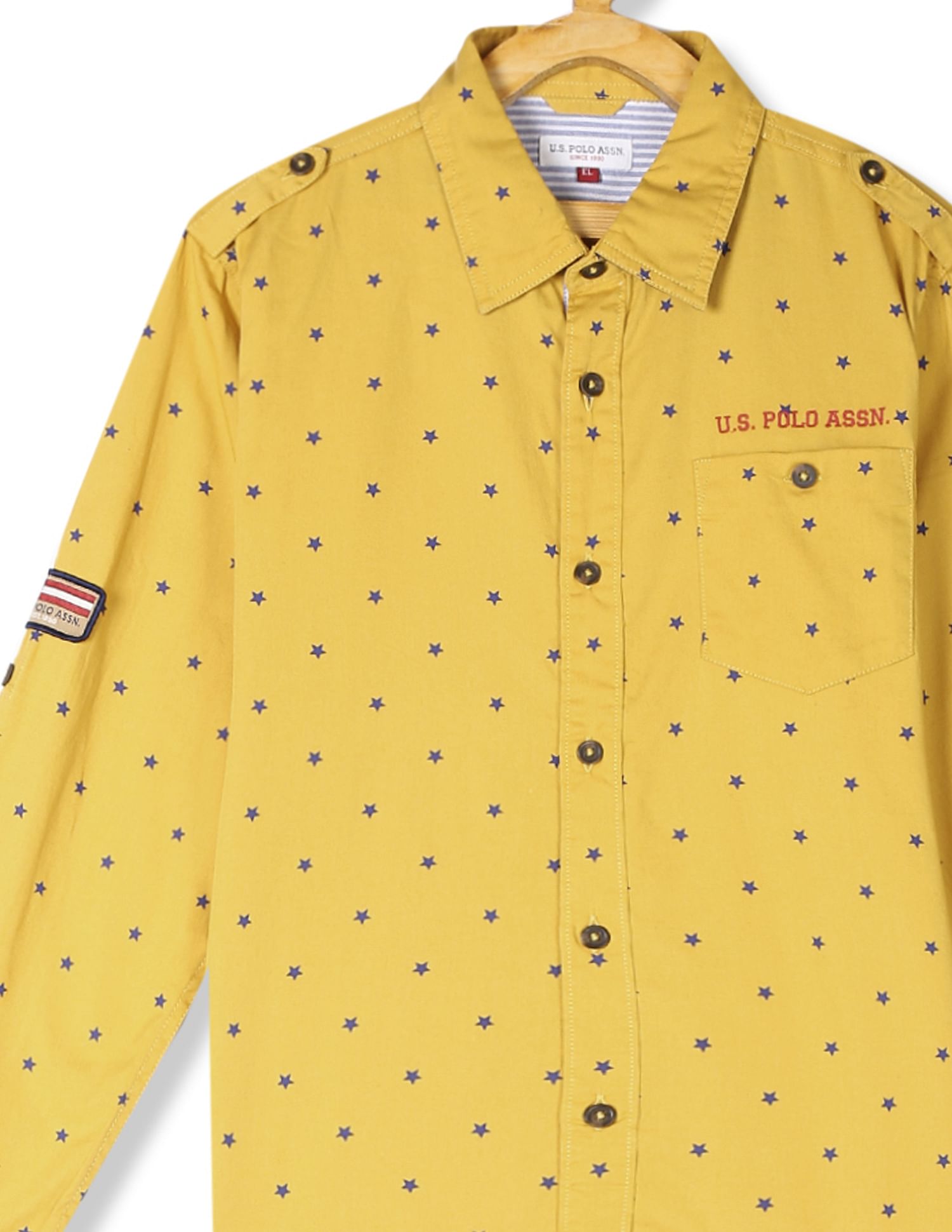 Yellow Boys Allover Star Print Cotton Shirt Mustard - U.S. POLO ASSN. | Large