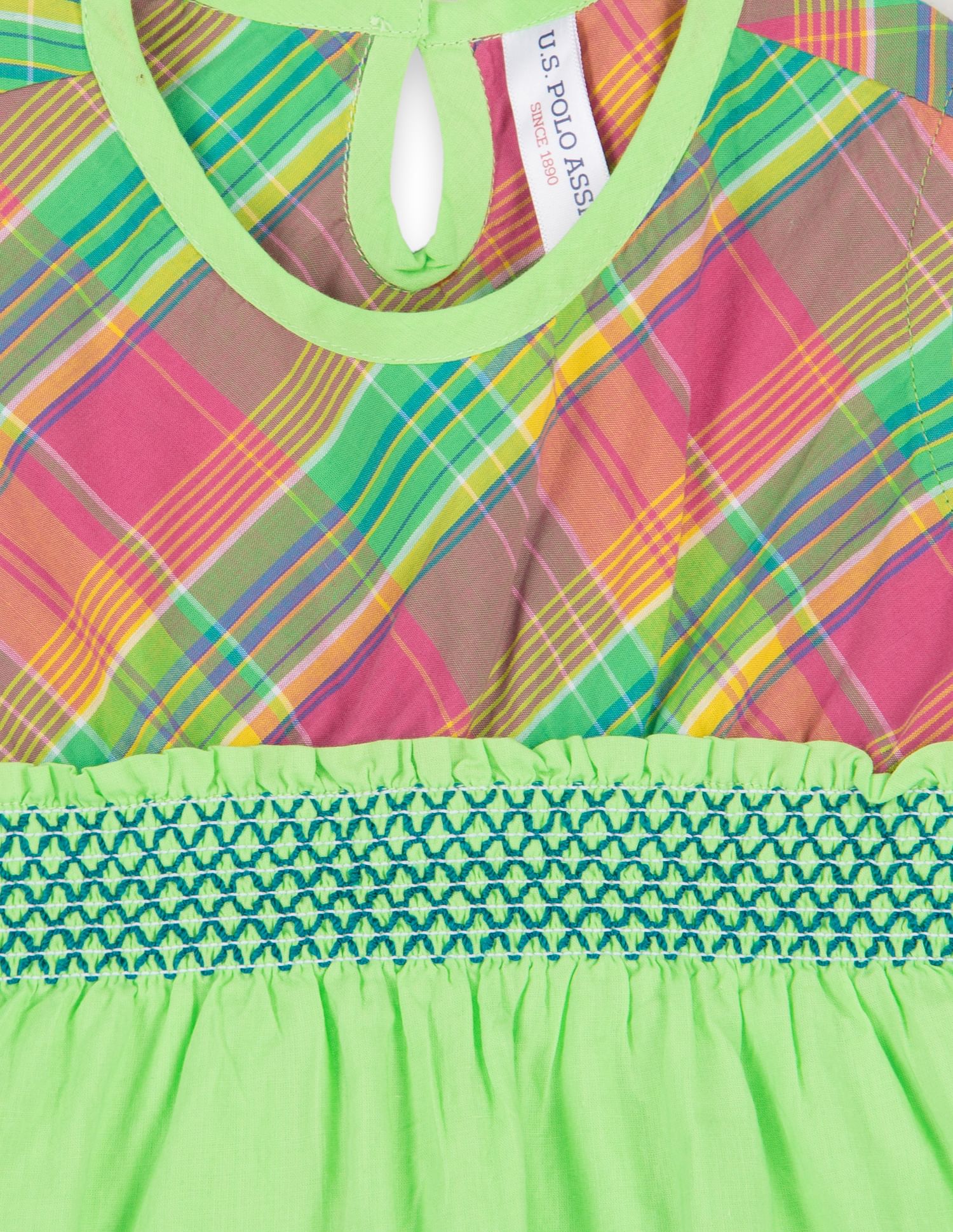 Girls Smocked Waist Cotton Tunic Green - U.S. POLO ASSN. | Large