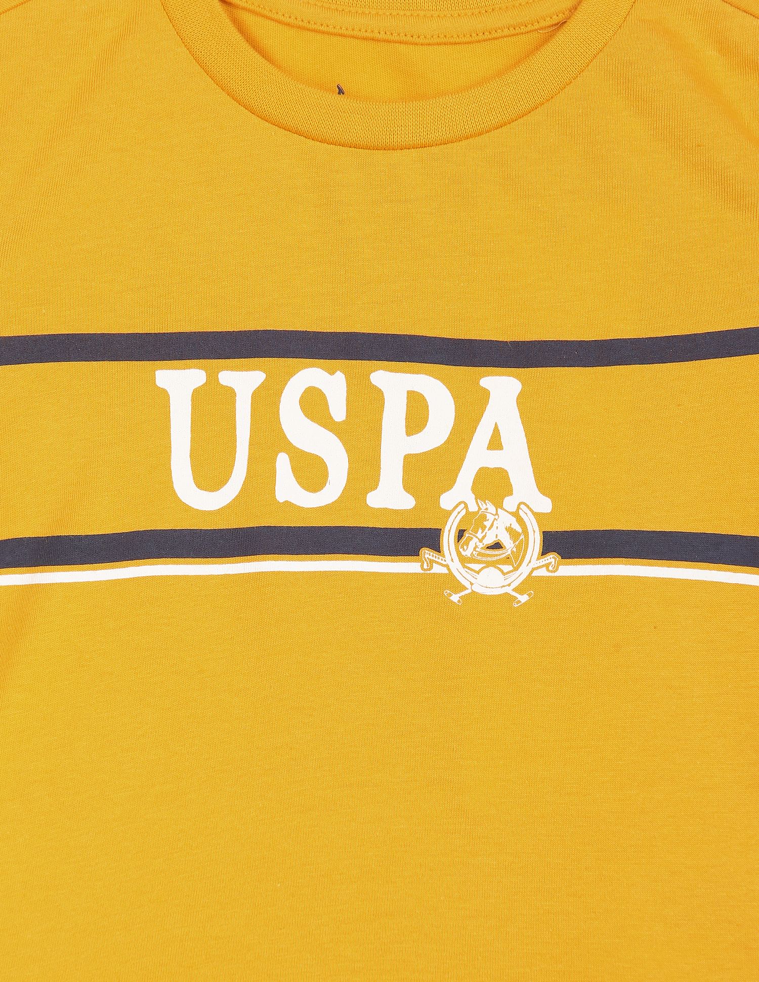 Brand Print Pure Cotton T-Shirt Mustard - U.S. POLO ASSN. | Large