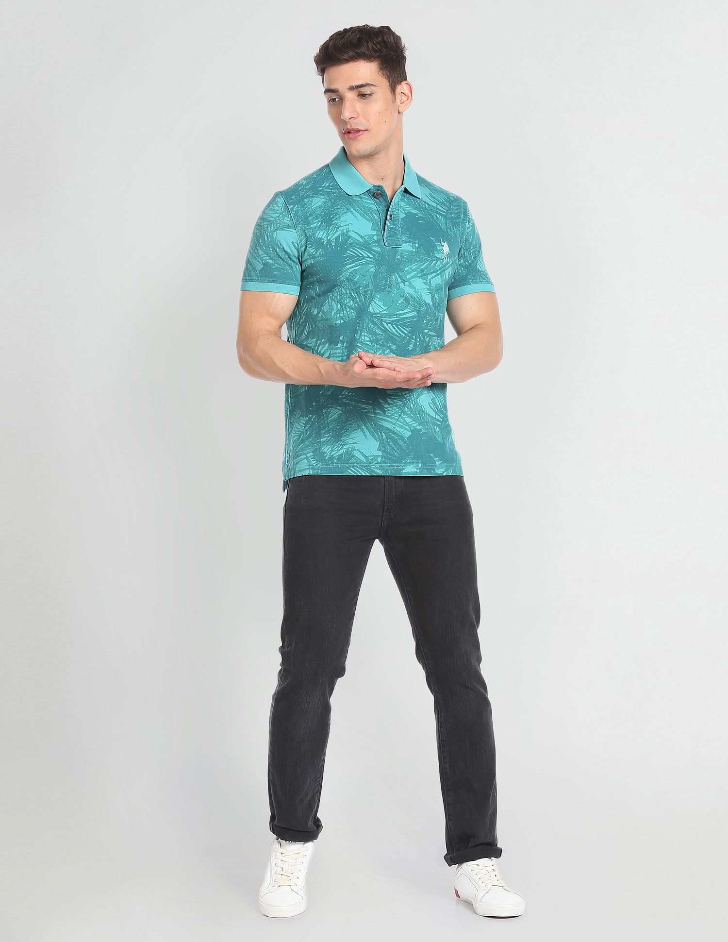 Abstract Print Cotton Polo Shirt Turquoise - U.S. POLO ASSN. | Large
