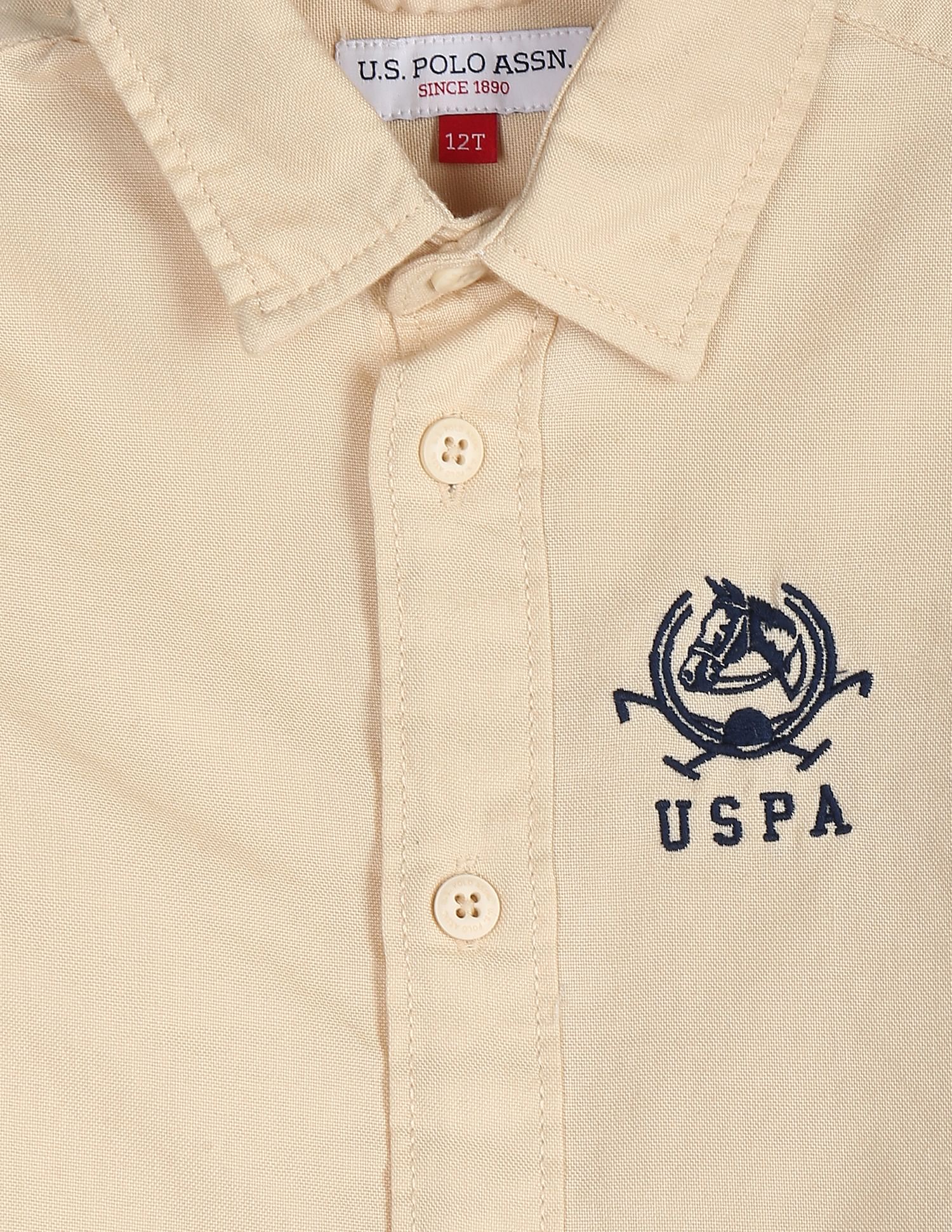 Convertible Cuff Solid Cotton Shirt Beige - U.S. Polo Assn. India | Large
