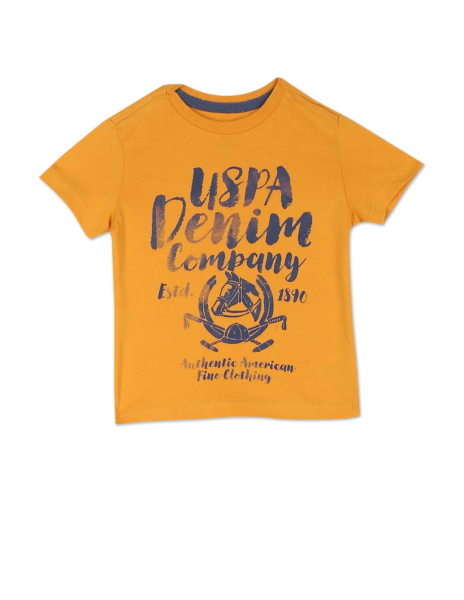 Boys Assorted Cotton Brand Print T-Shirt - Pack Of 2 Mustard and White - U.S. POLO ASSN. | Large