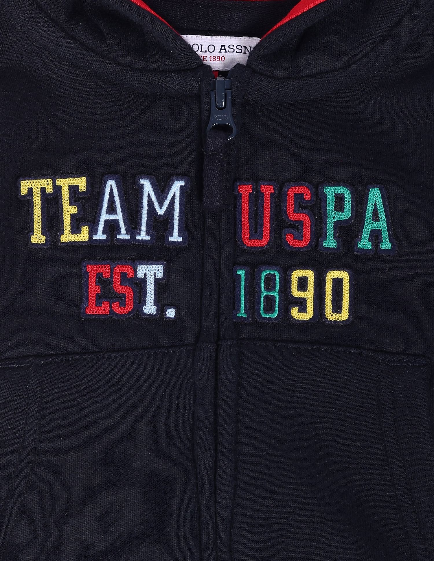 Boys Navy Hooded Appliqued Cotton Sweatshirt Navy - U.S. Polo Assn. India | Large