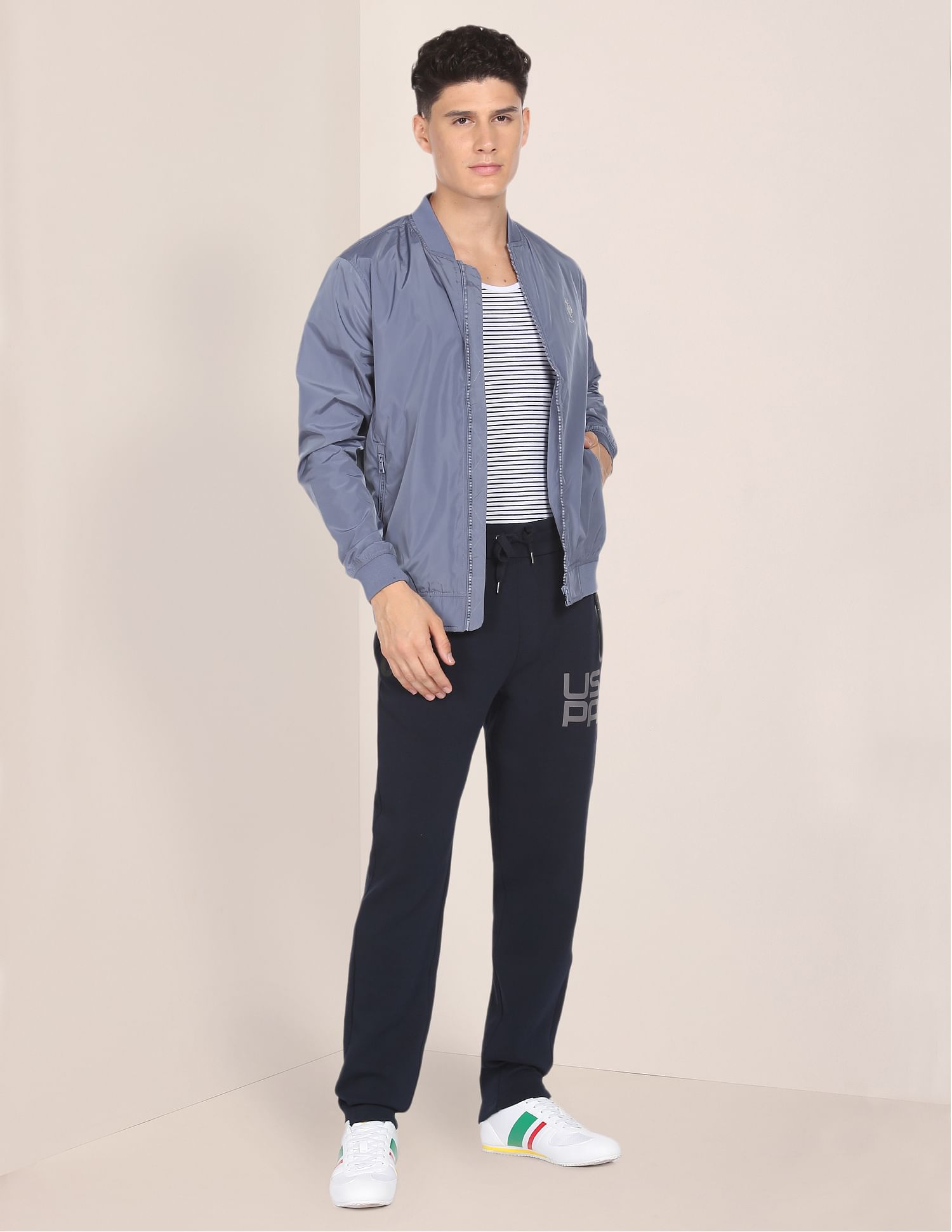 Solid Stand Collar Bomber Jacket Grey - U.S. POLO ASSN. | Large