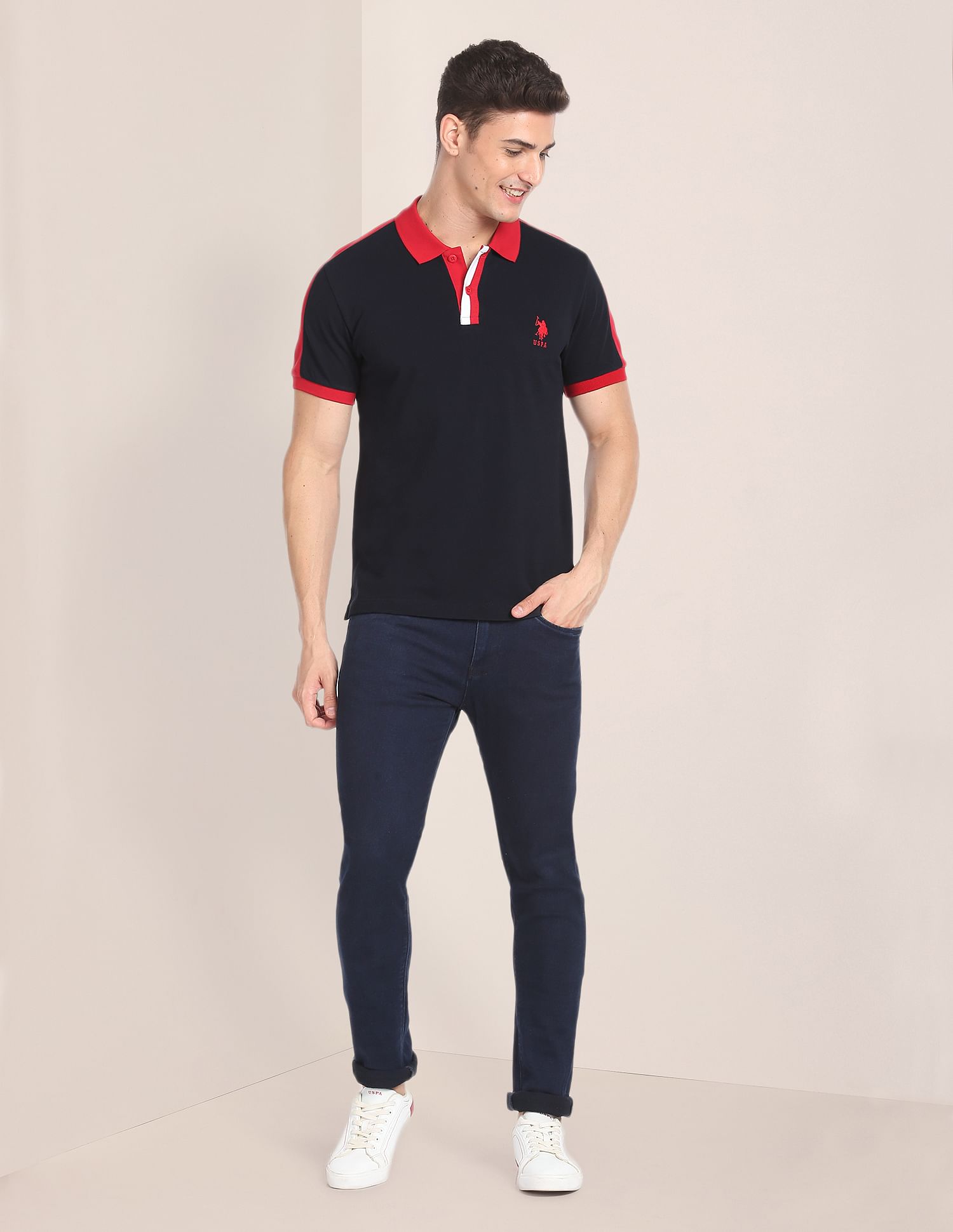 Striped Sleeve Cotton Polo Shirt Navy - U.S. POLO ASSN. | Large