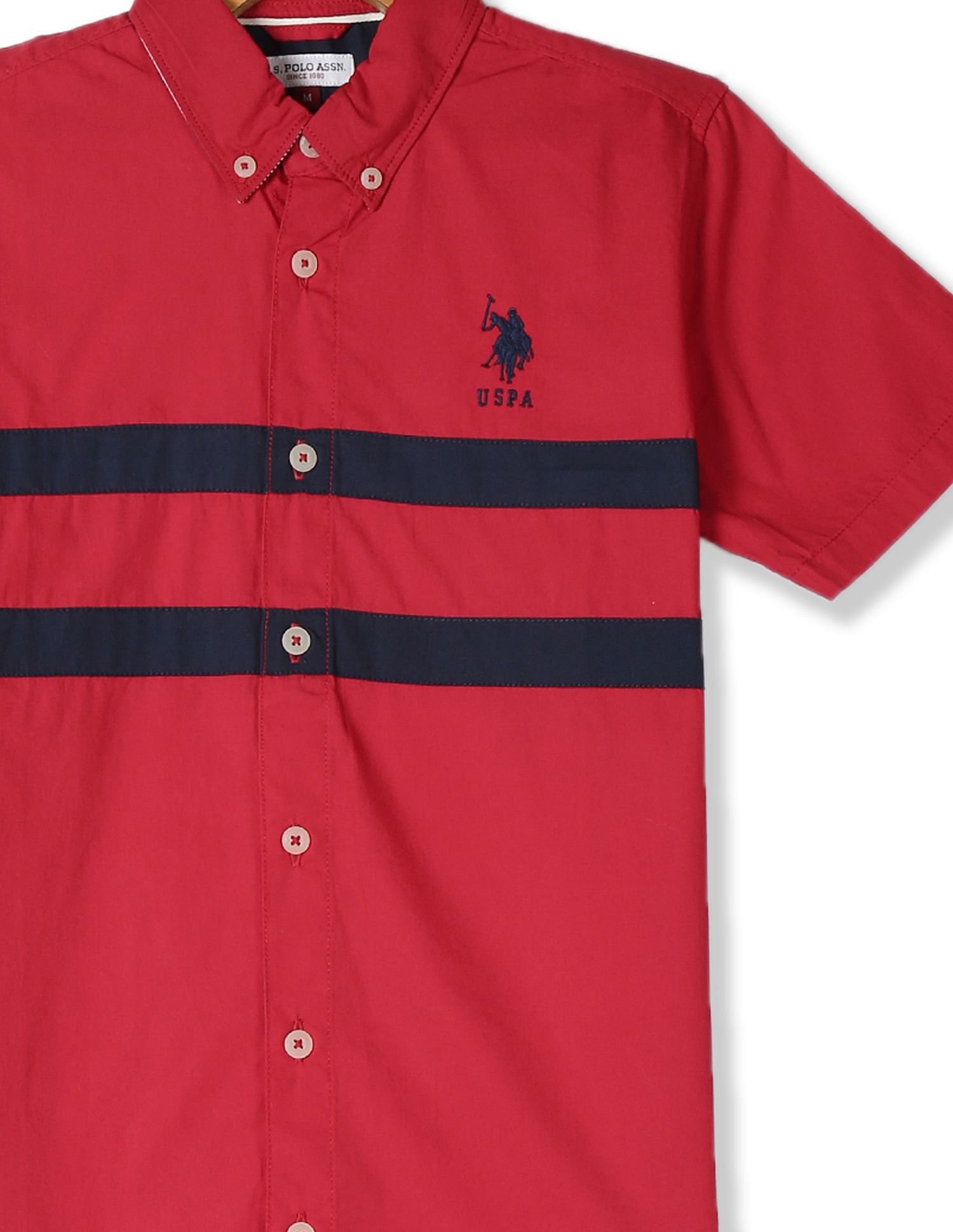 Red Boys Striped Panel Cotton Shirt Red - U.S. Polo Assn. India | Large