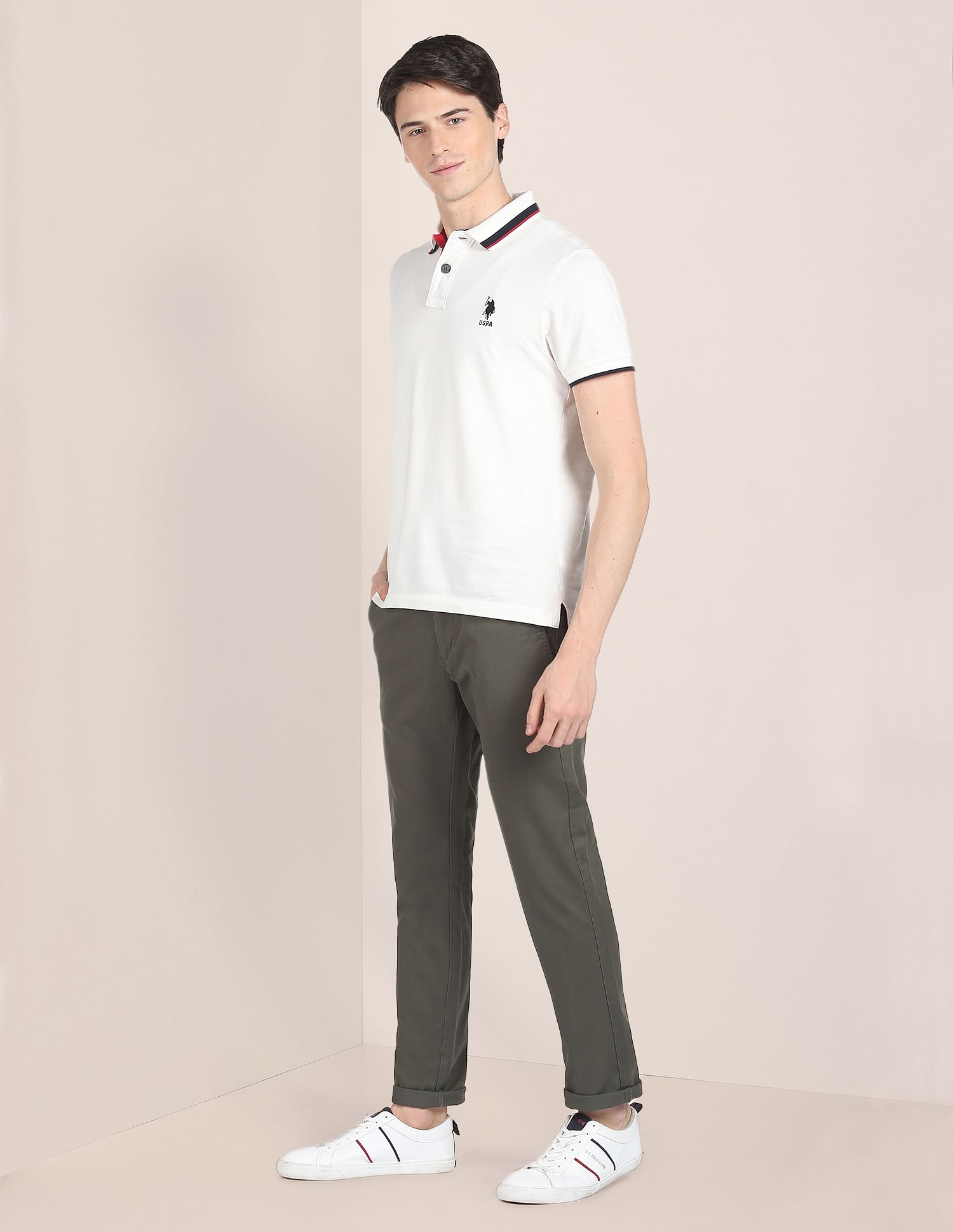 Denver Slim Fit Stretch Chinos Olive - U.S. POLO ASSN. | Large