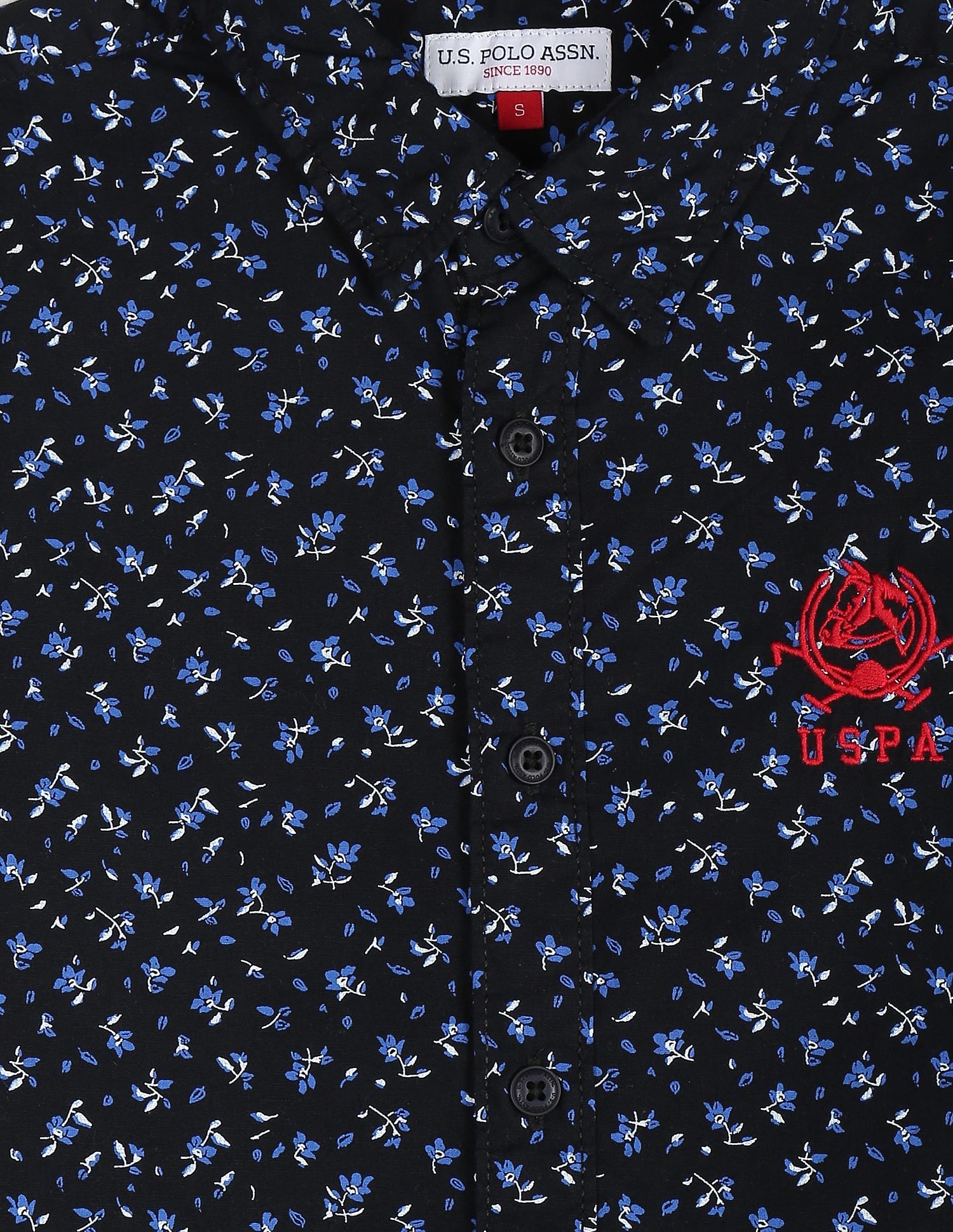Spread Collar Floral Print Cotton Shirt Black - U.S. Polo Assn. India | Large