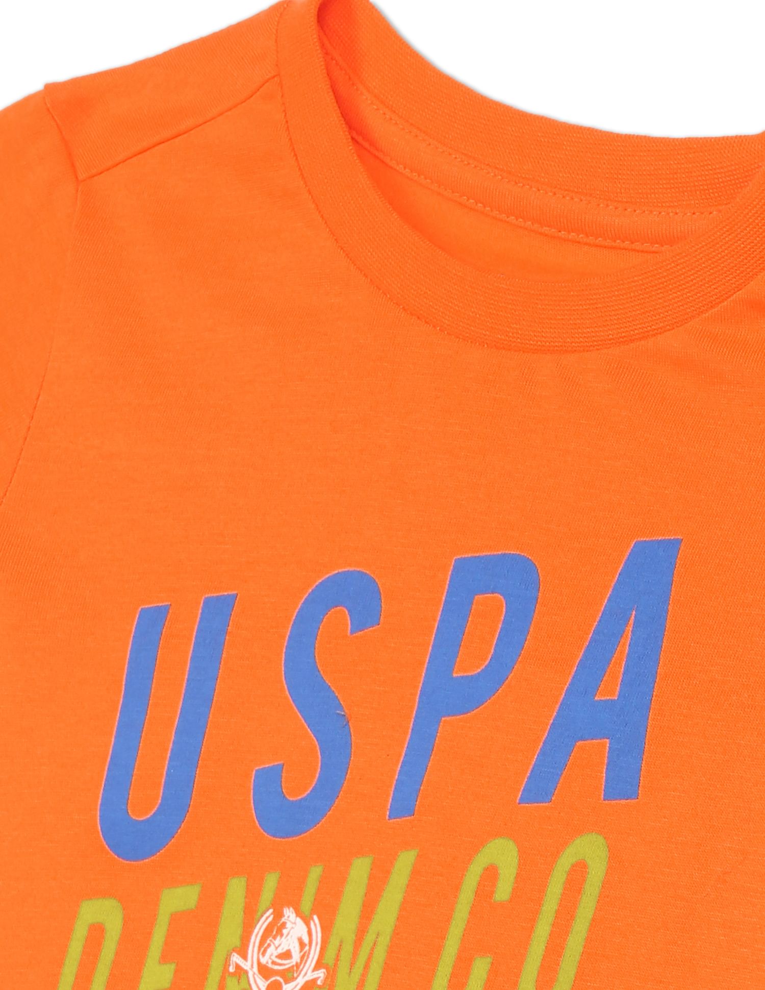 Boys Orange Crew Neck Brand Print T-Shirt Orange - U.S. POLO ASSN. | Large