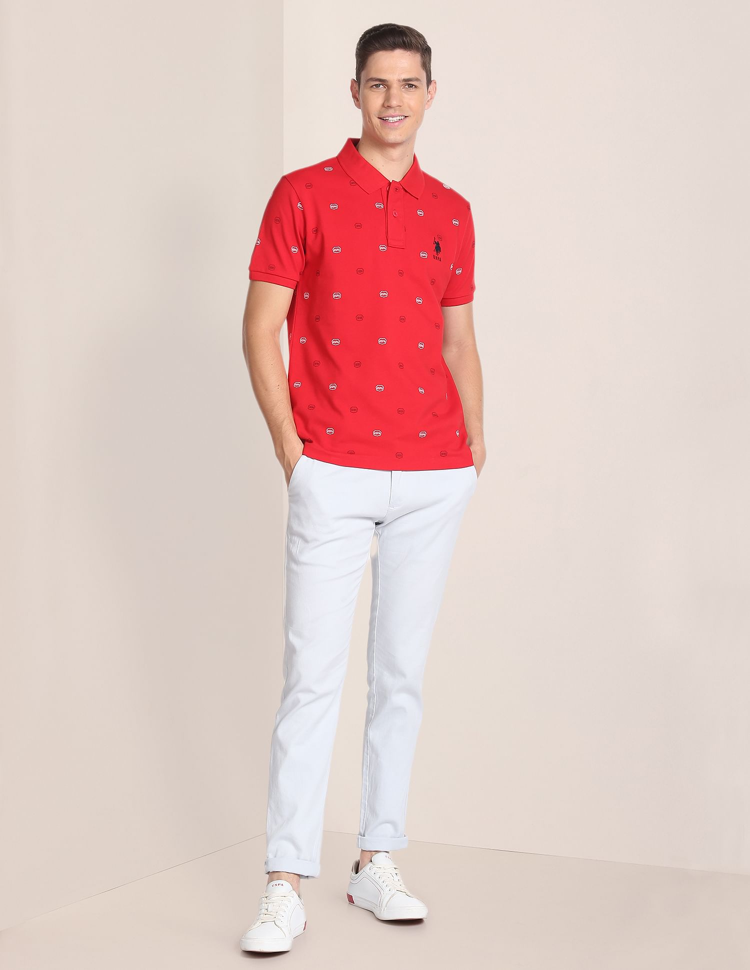 Brand Print Cotton Polo Shirt Red - U.S. Polo Assn. India | Large