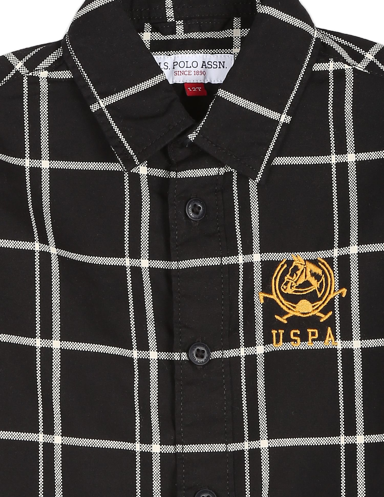 Windowpane Check Cotton  Shirt Black - U.S. POLO ASSN. | Large