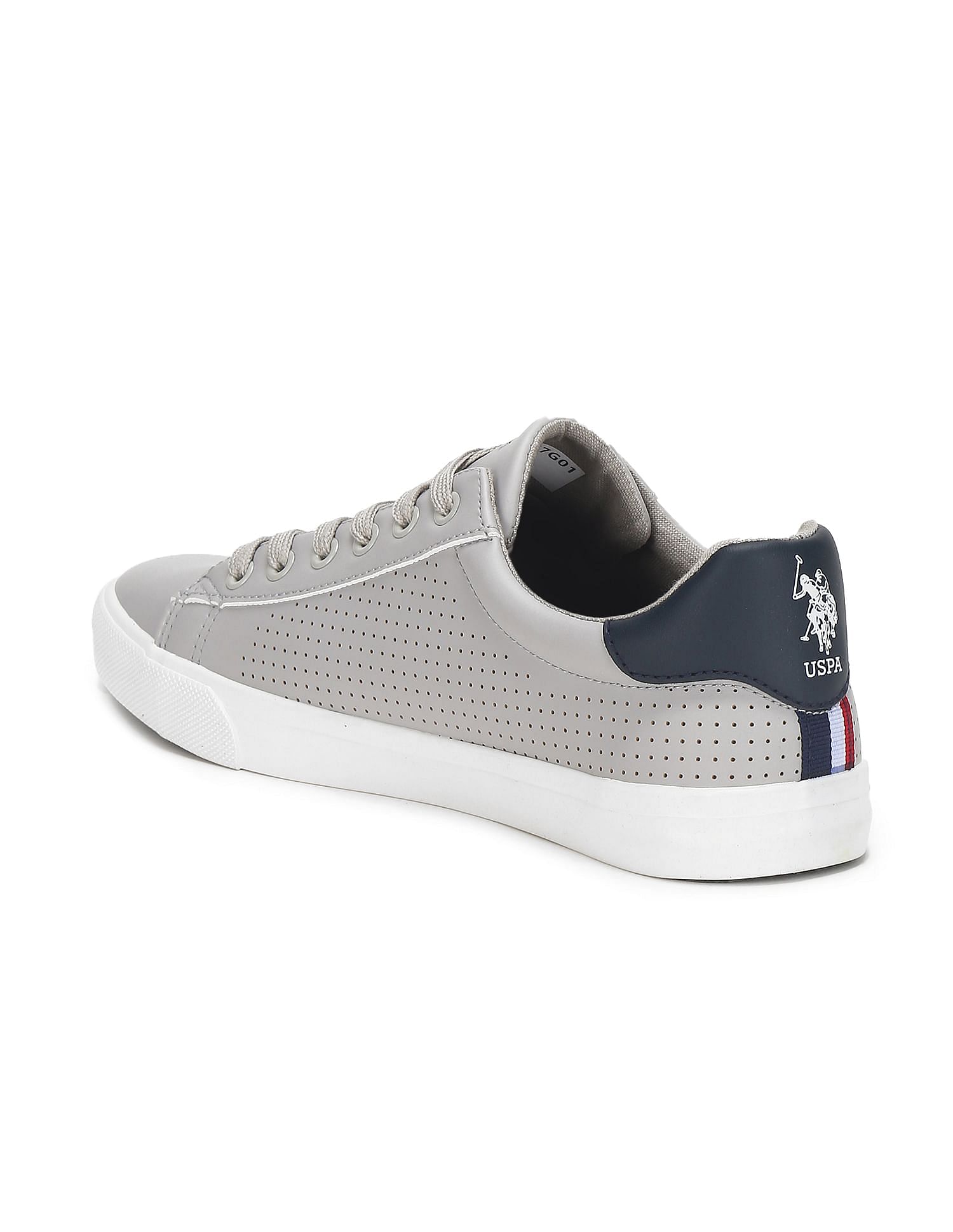 Men Perforated Lace Up Capron Sneakers Grey - U.S. Polo Assn. India | Large