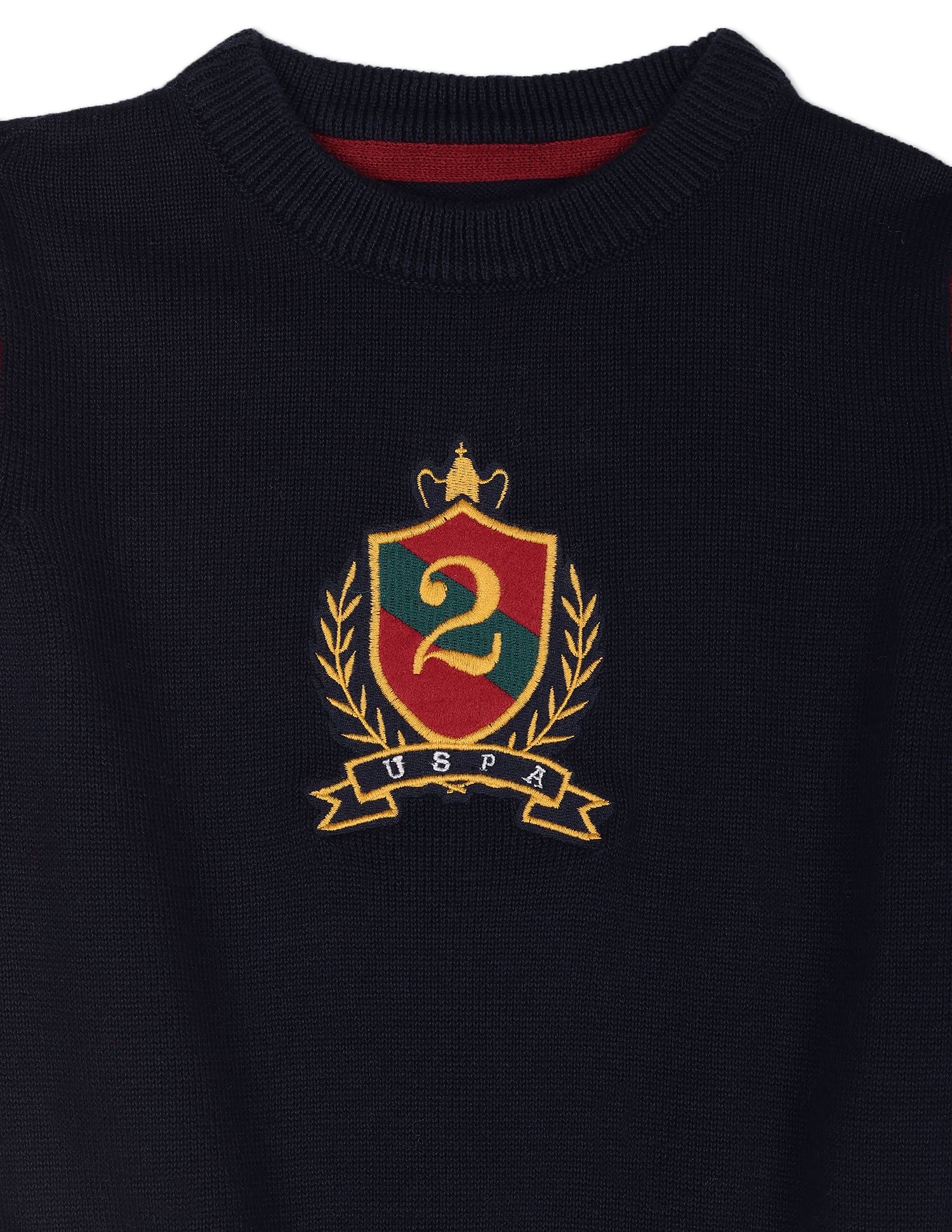Boys Navy Embroidered Crest Colour Block Sweater Navy - U.S. POLO ASSN. | Large