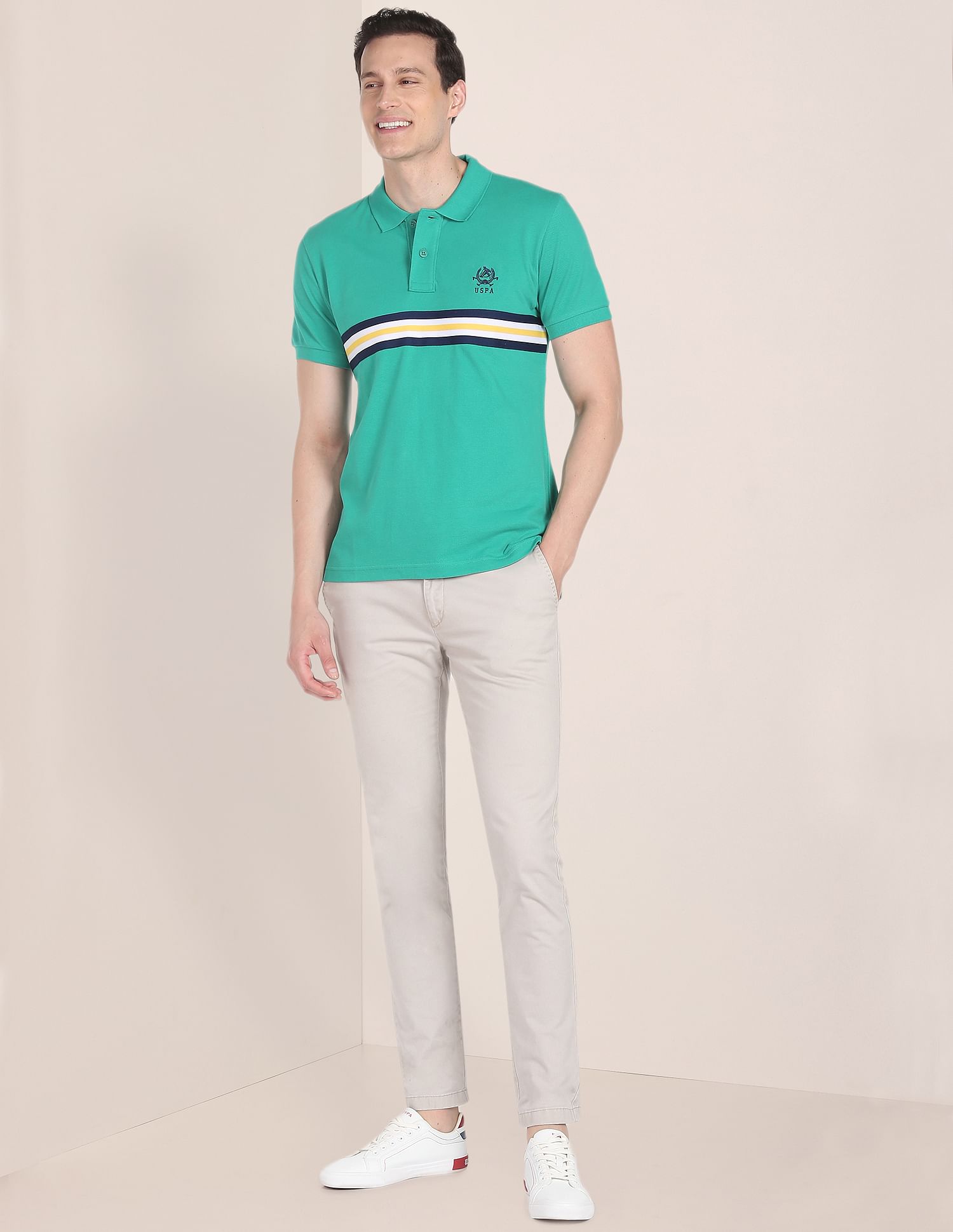 Brand Tape Cotton Polo Shirt Green - U.S. Polo Assn. India | Large