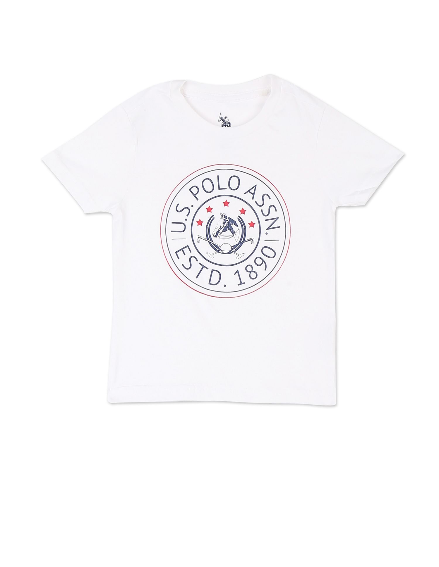 Boys Assorted Ribbed Neck Brand Print T-Shirt - Pack Of 2 Navy and White - U.S. Polo Assn. India | Large