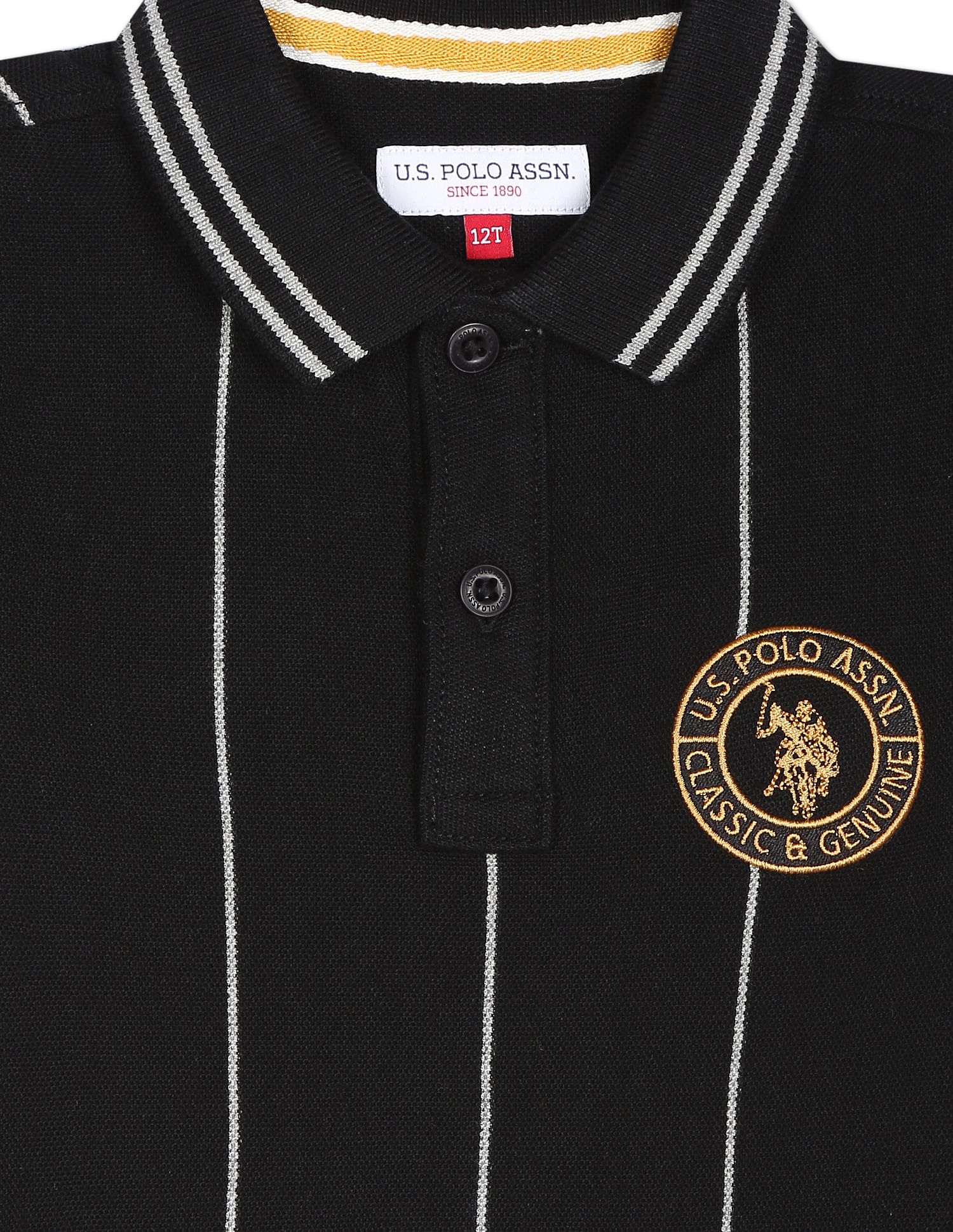 Vertical Stripe Cotton Polo Shirt Black - U.S. POLO ASSN. | Large
