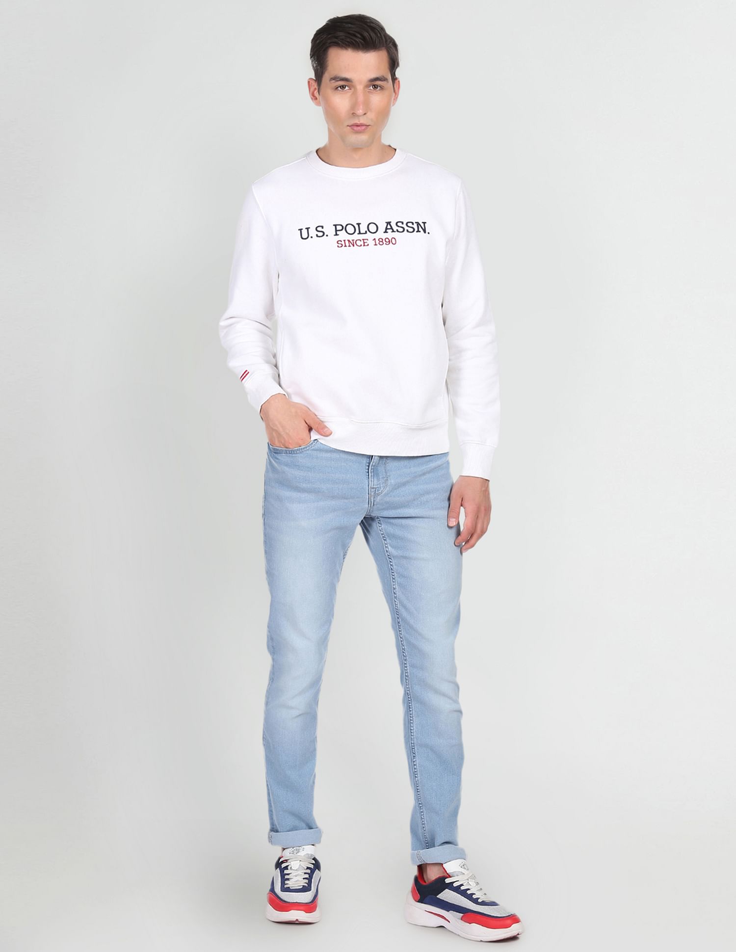 Men Light Blue Skinny Fit Faded Jeans Light Blue - U.S. POLO ASSN. | Large