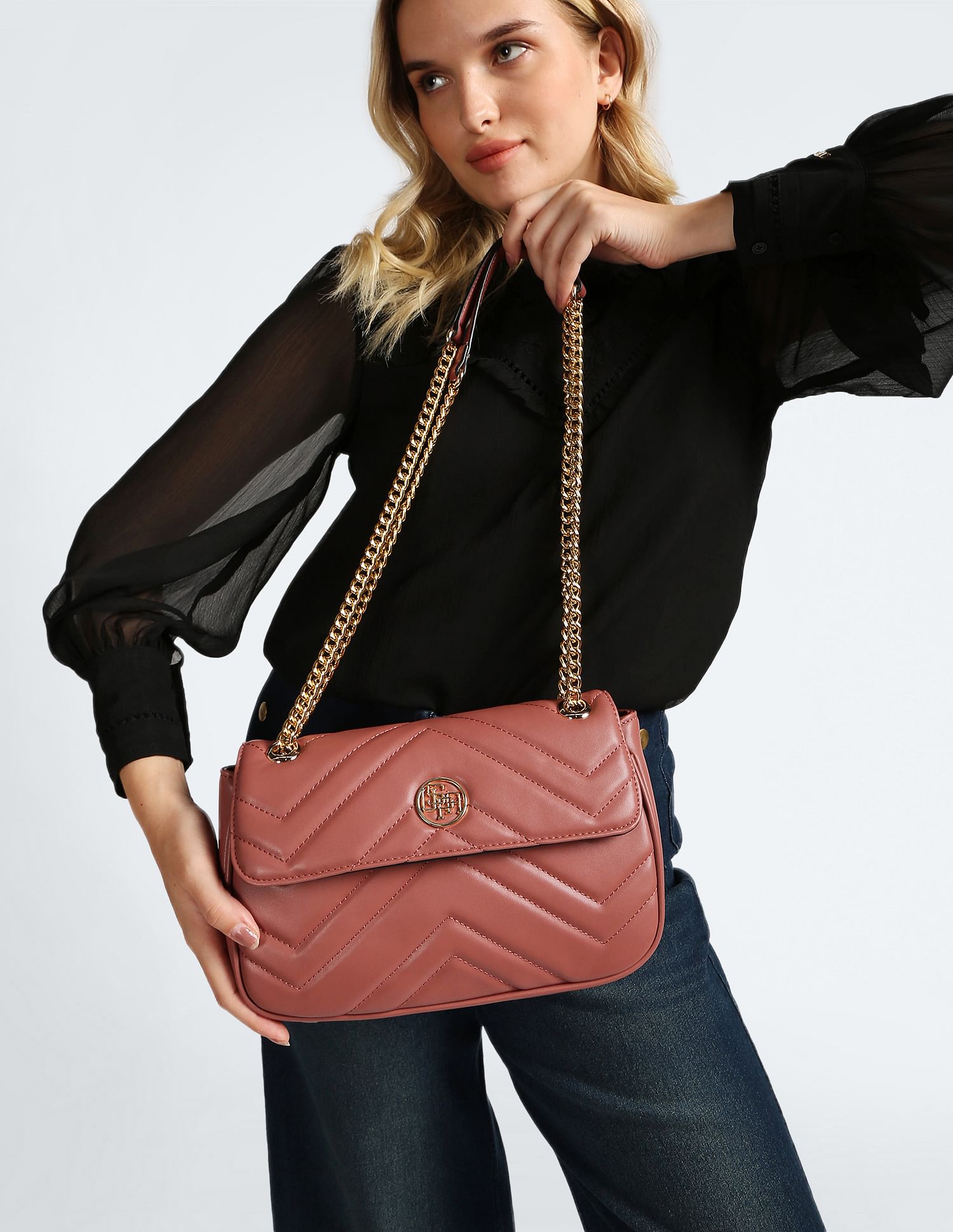 Chain Strap Chevron Quilted Sling Bag Dark Pink - U.S. POLO ASSN. | Large