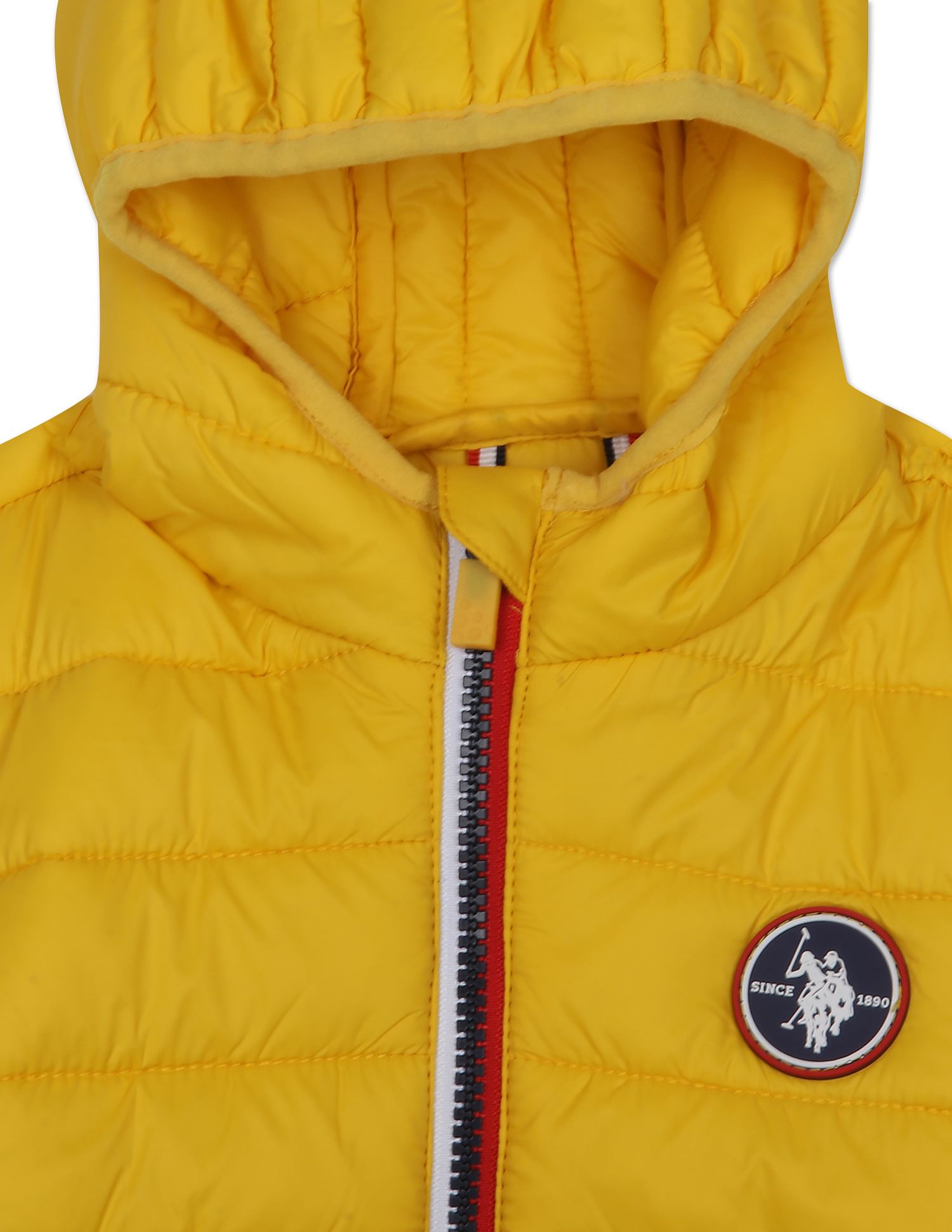 Logo Hooded Solid Puffer Jacket Yellow - U.S. POLO ASSN. | Large