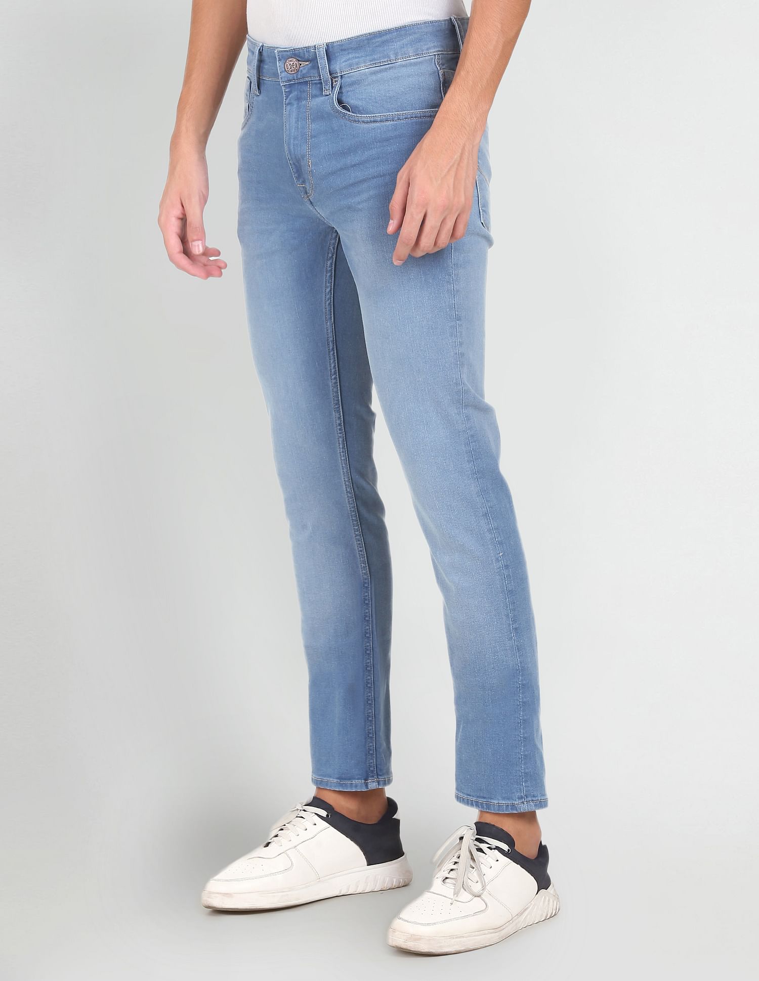 Men Blue Mid Rise Regallo Skinny Fit Stone Wash Jeans Blue - U.S. POLO ASSN. | Large