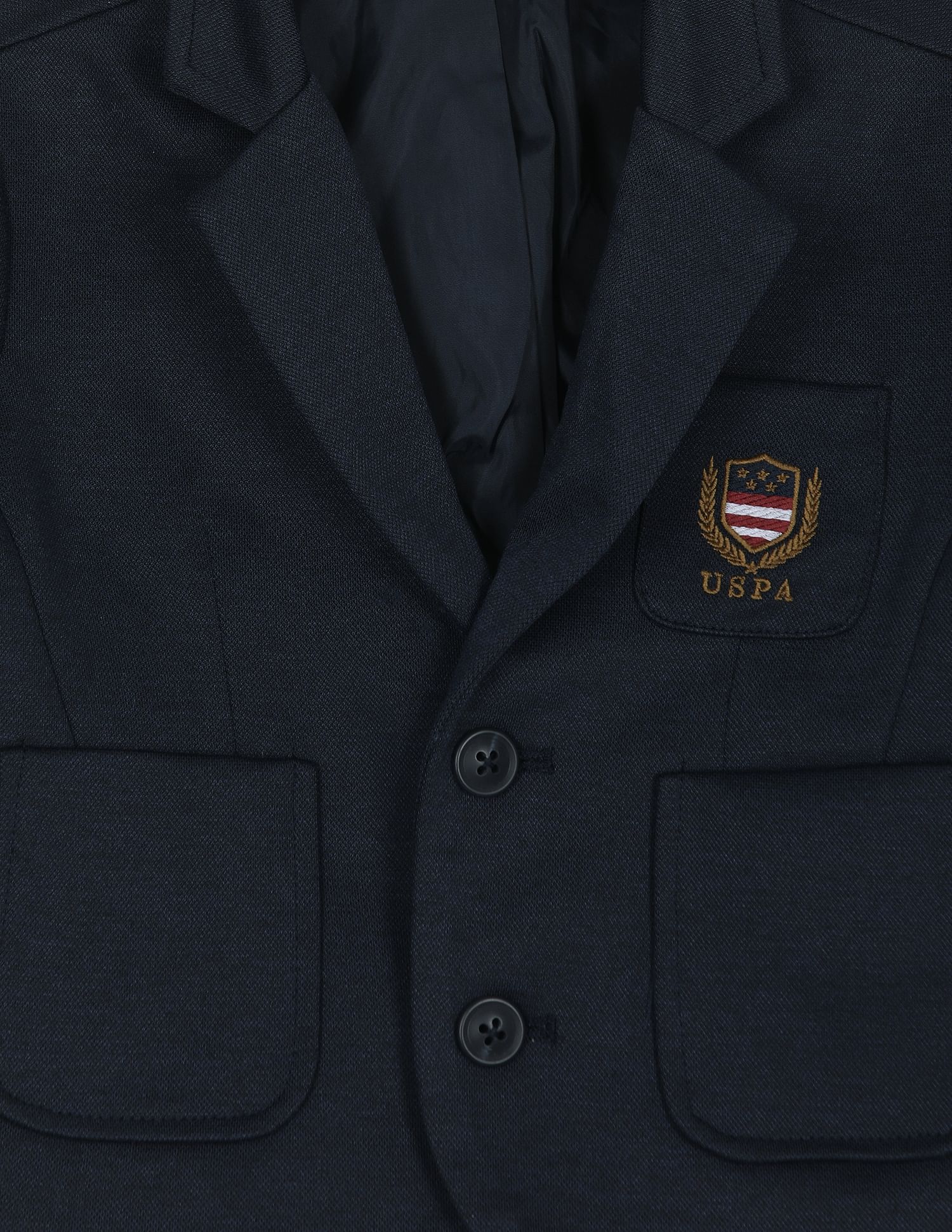 Boys Navy Notch Lapel Collar Solid Blazer Navy - U.S. POLO ASSN. | Large