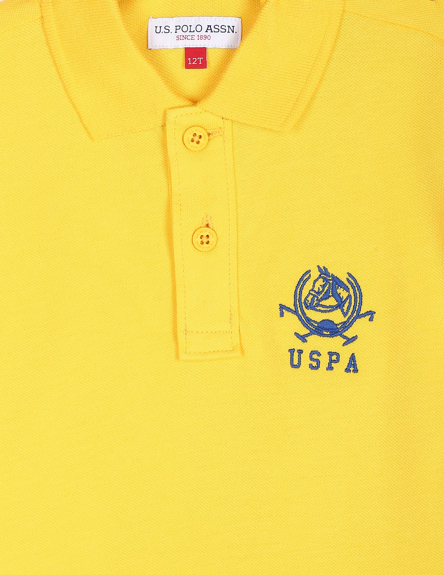 Solid Cotton Pique Polo Shirt Yellow - U.S. Polo Assn. India | Large