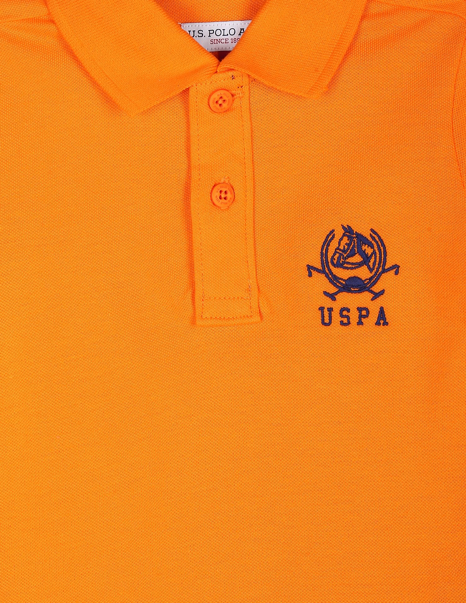 Solid Cotton Pique Polo Shirt Orange - U.S. Polo Assn. India | Large